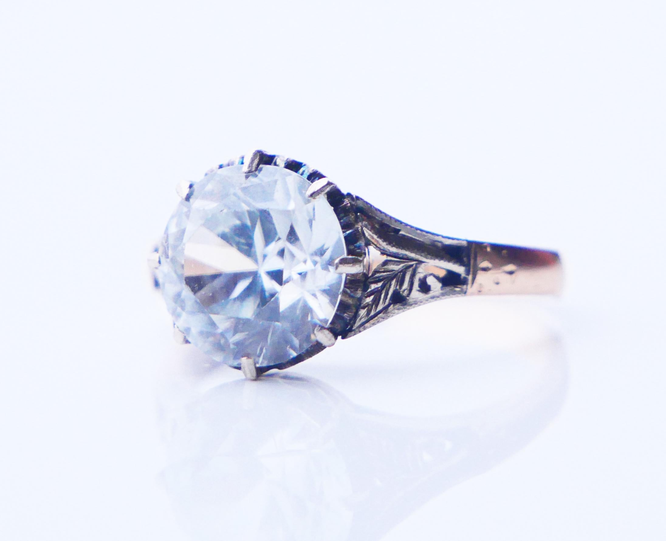 Antique Ring natural 4ct White Zircone solid 18K Gold ØUS6 / 3.4 gr 5