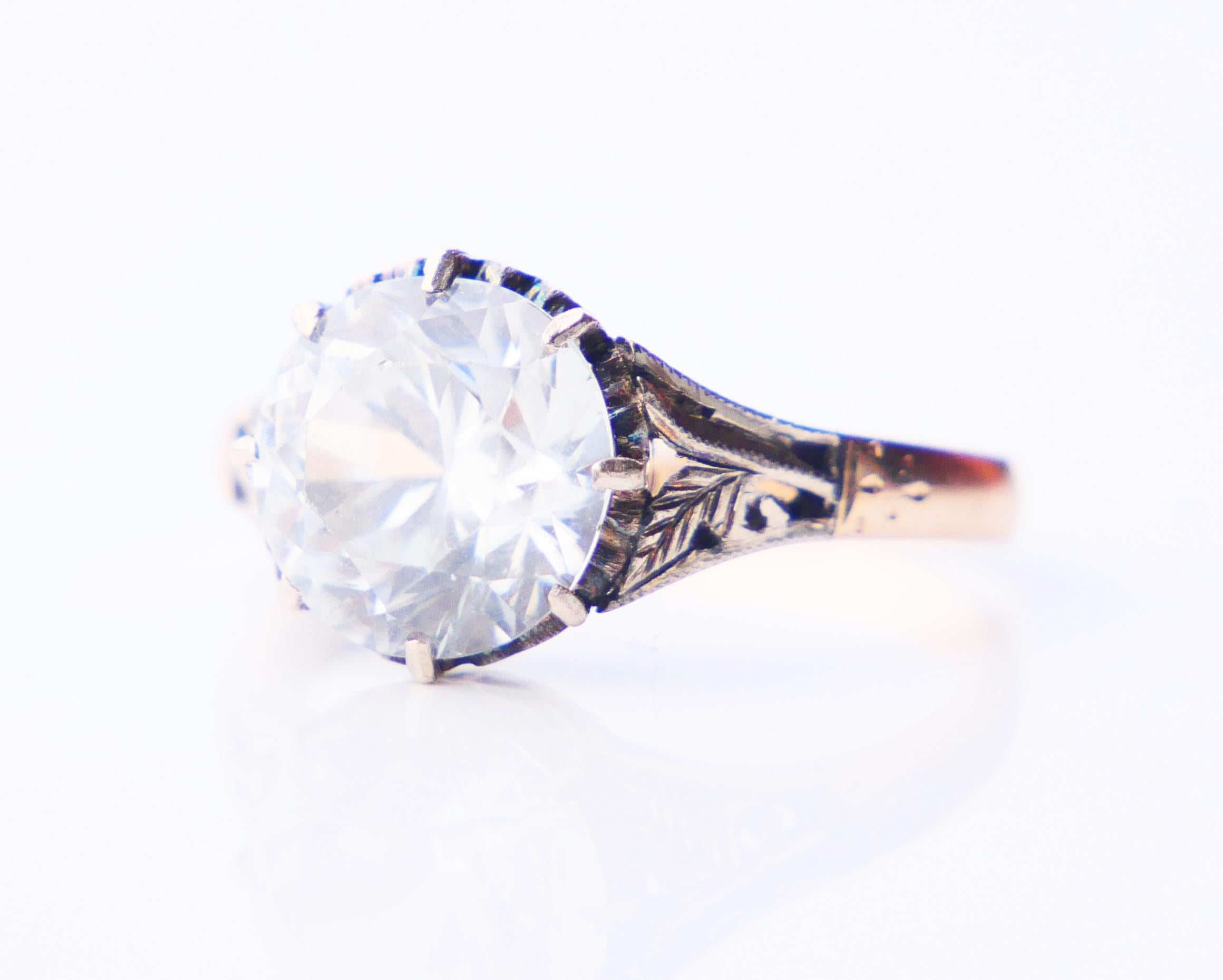 Antique Ring natural 4ct White Zircone solid 18K Gold ØUS6 / 3.4 gr 9