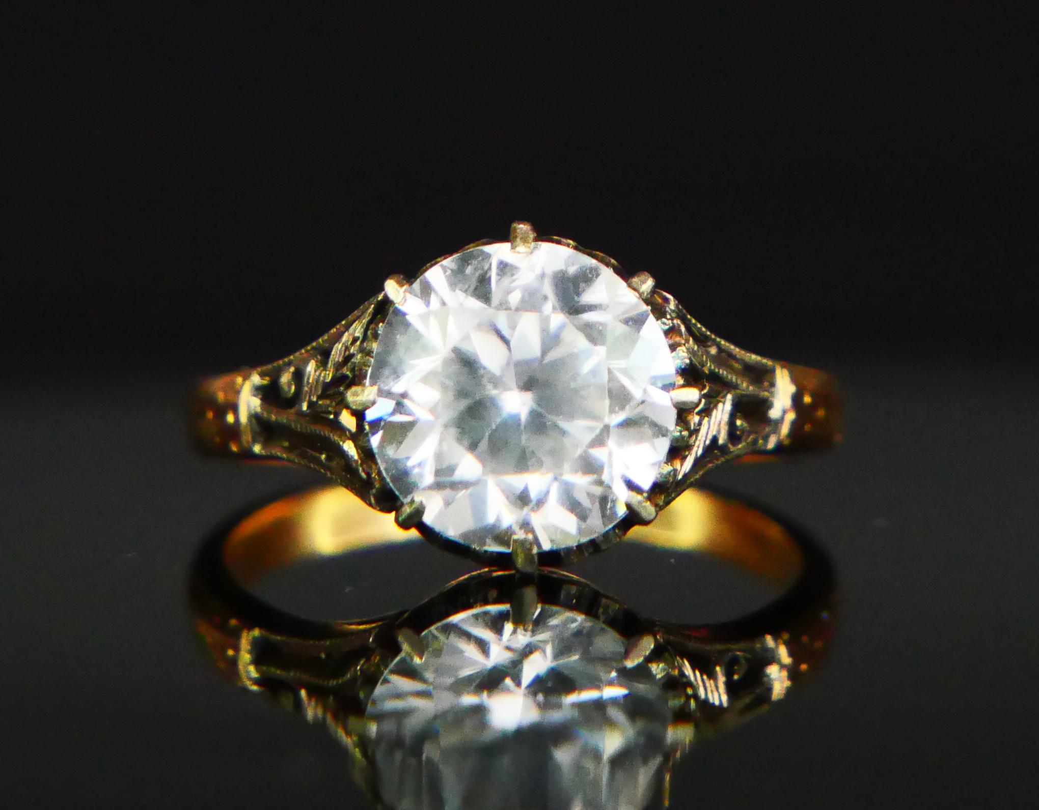 Art Nouveau Antique Ring natural 4ct White Zircone solid 18K Gold ØUS6 / 3.4 gr