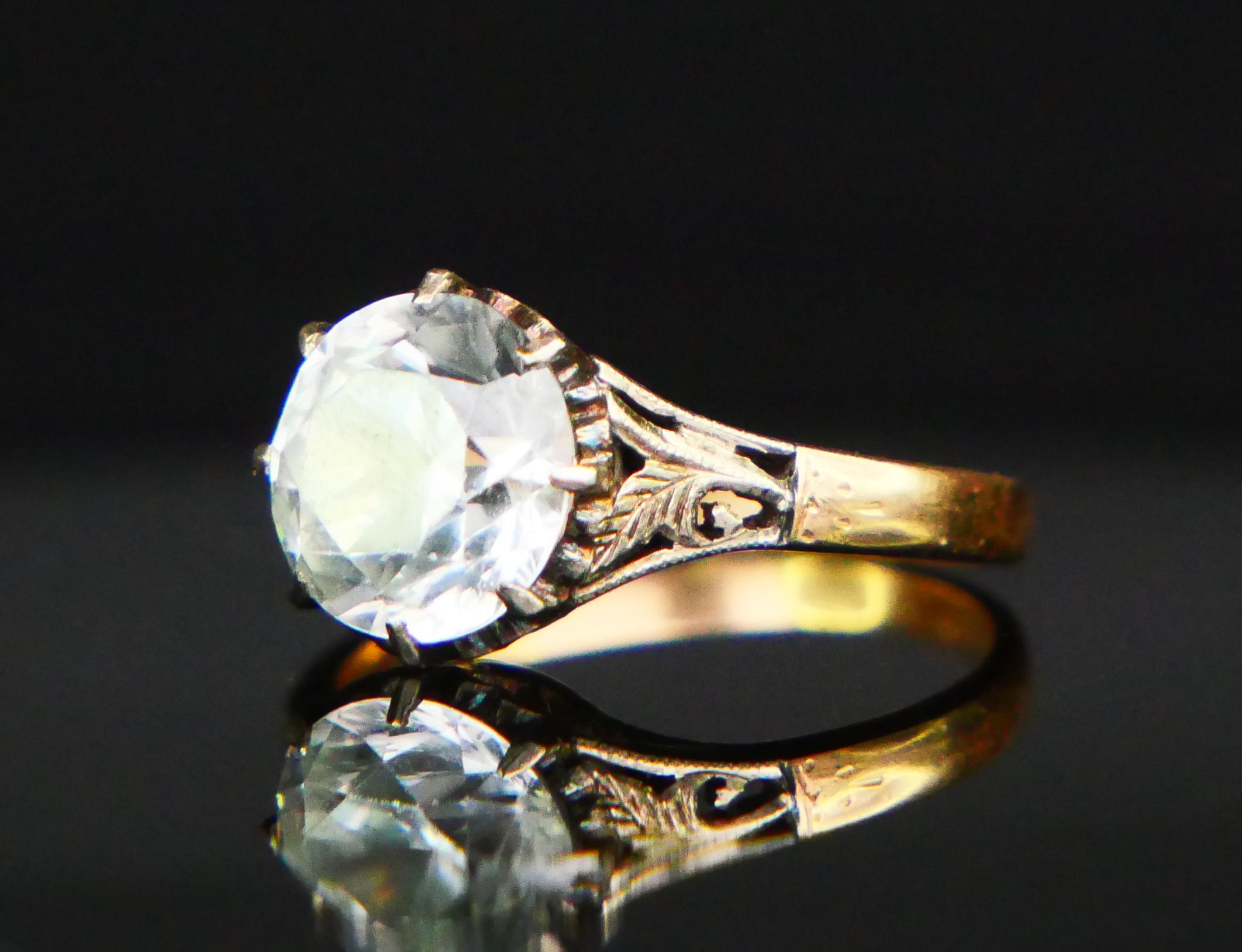 Women's Antique Ring natural 4ct White Zircone solid 18K Gold ØUS6 / 3.4 gr