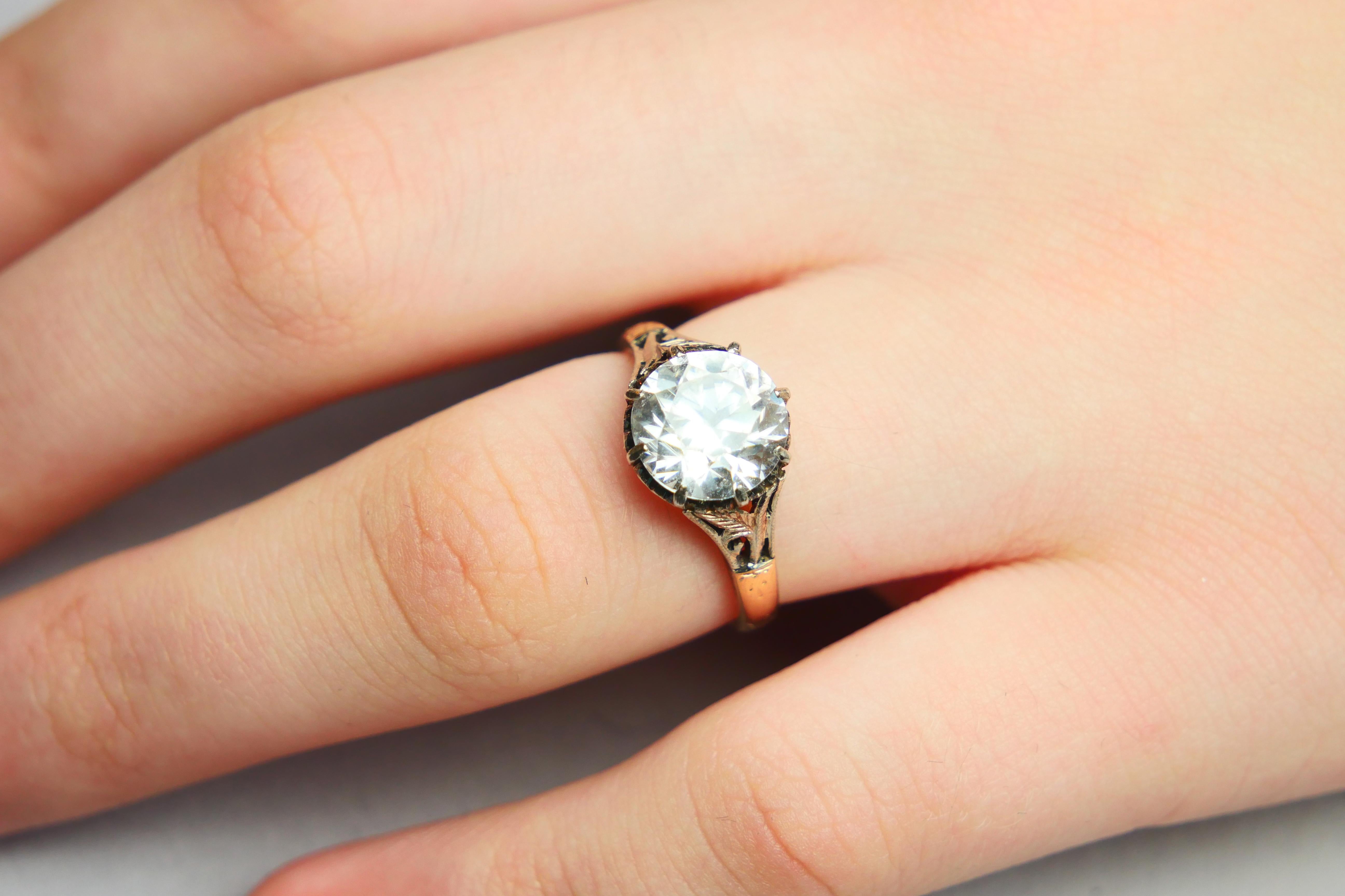 Antique Ring natural 4ct White Zircone solid 18K Gold ØUS6 / 3.4 gr 2