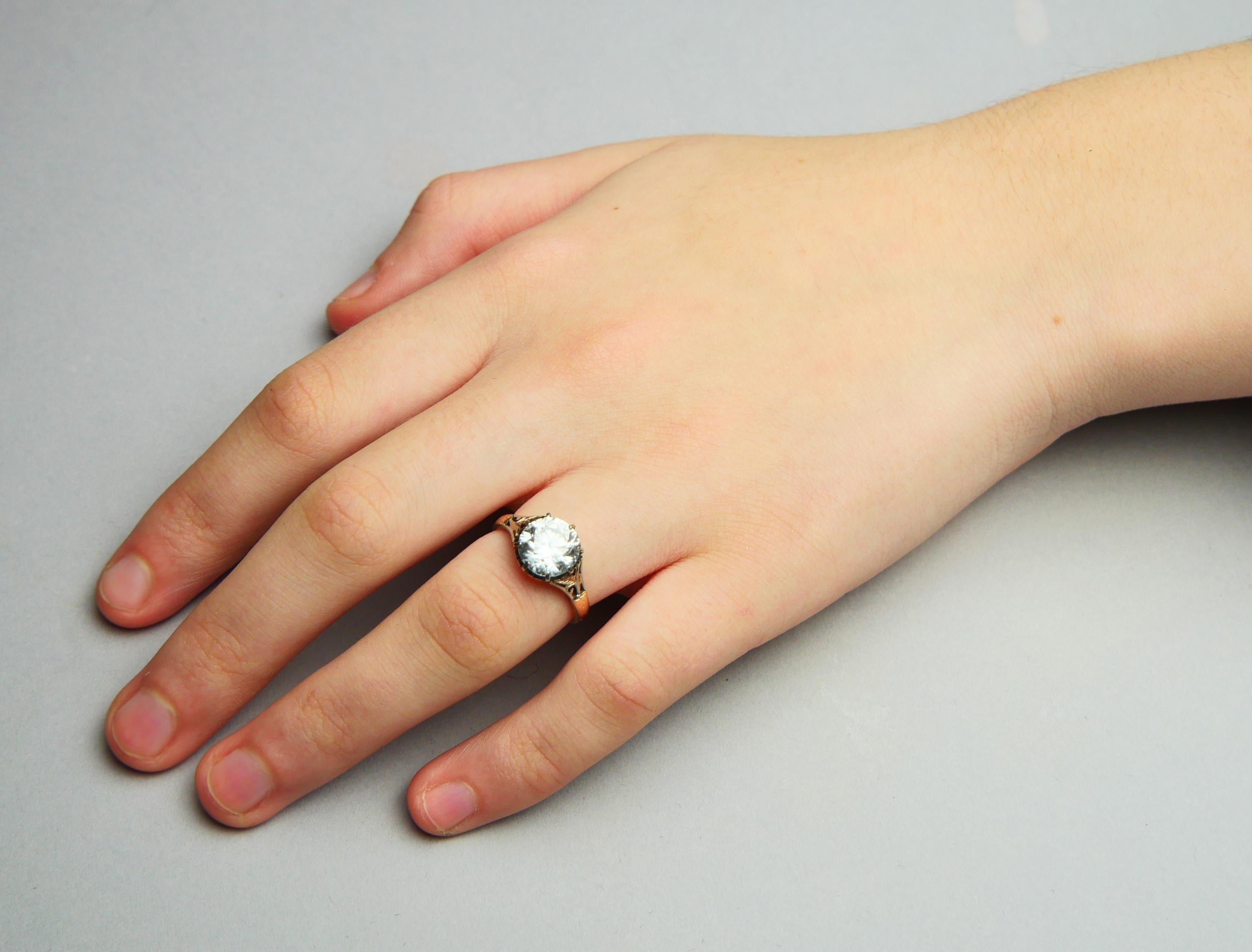 Antique Ring natural 4ct White Zircone solid 18K Gold ØUS6 / 3.4 gr 3