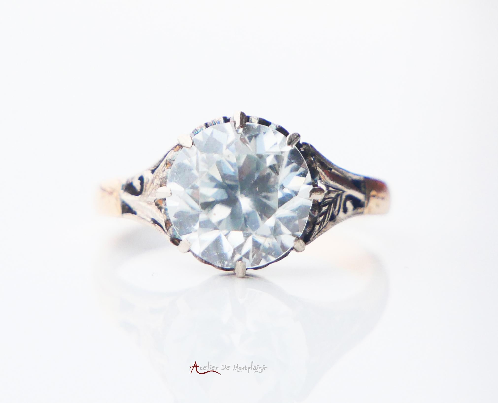Antique Ring natural 4ct White Zircone solid 18K Gold ØUS6 / 3.4 gr 4