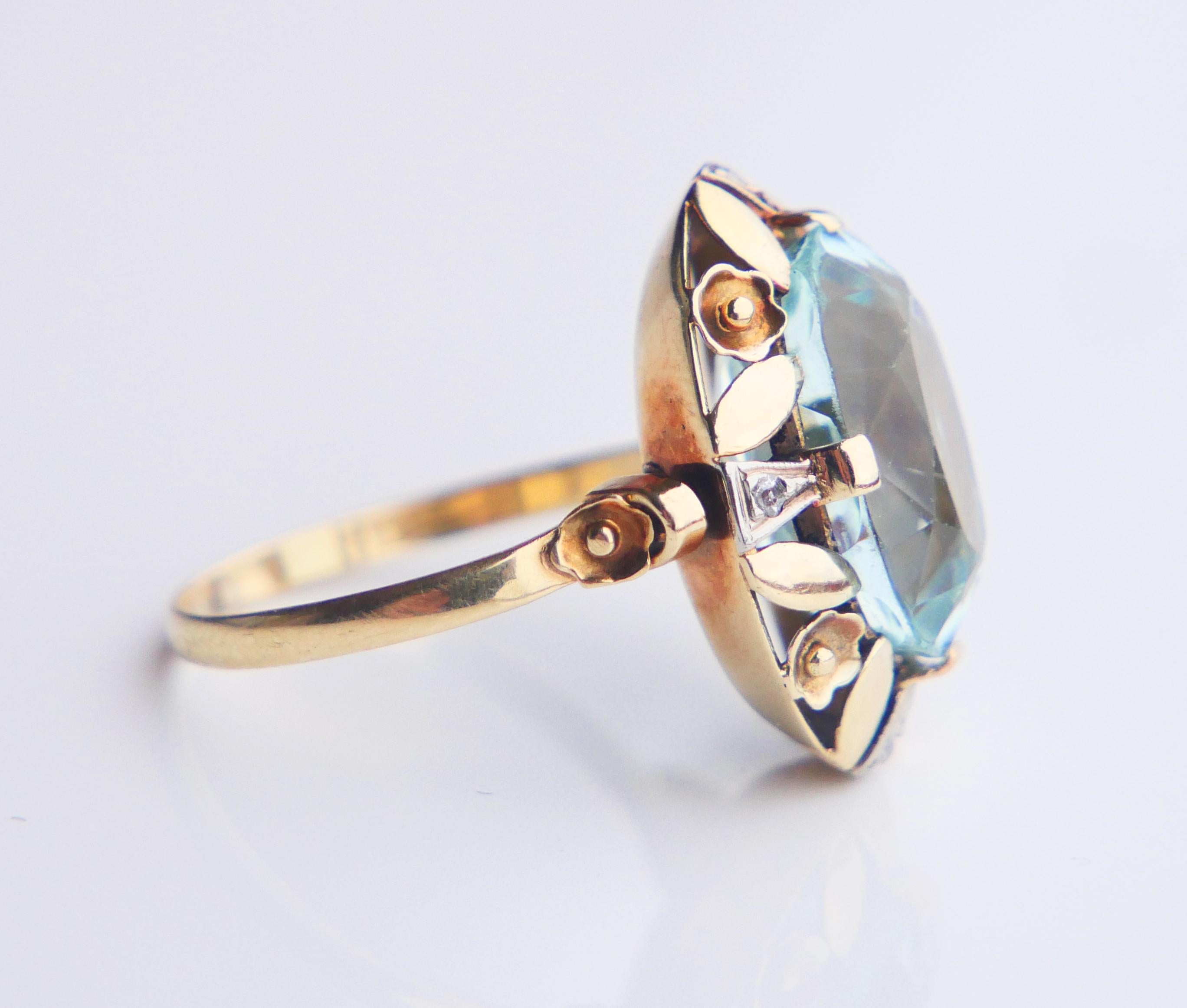 Antique Ring natural 6.5 ct Aquamarine Diamonds solid 14K Gold ØUS7.5/4.32g 8