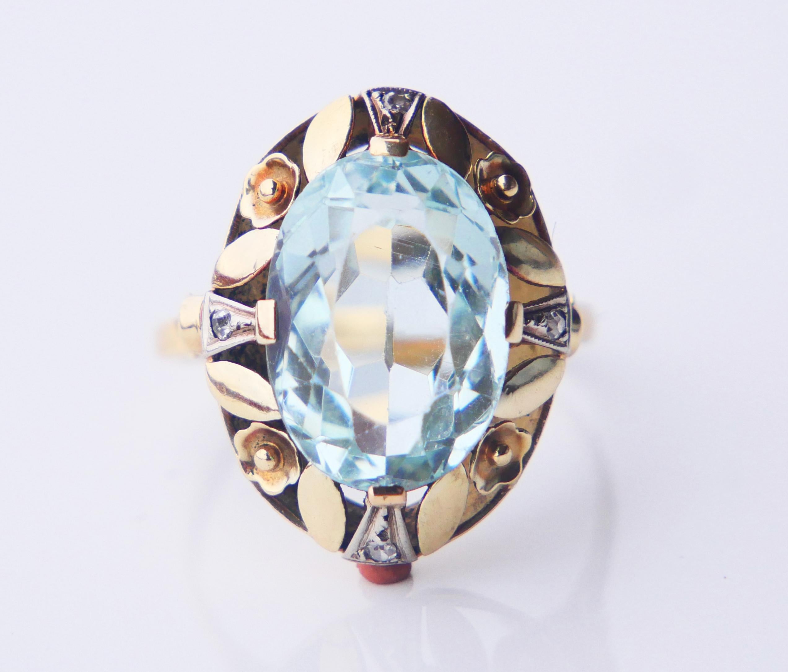 Antique Ring natural 6.5 ct Aquamarine Diamonds solid 14K Gold ØUS7.5/4.32g 4