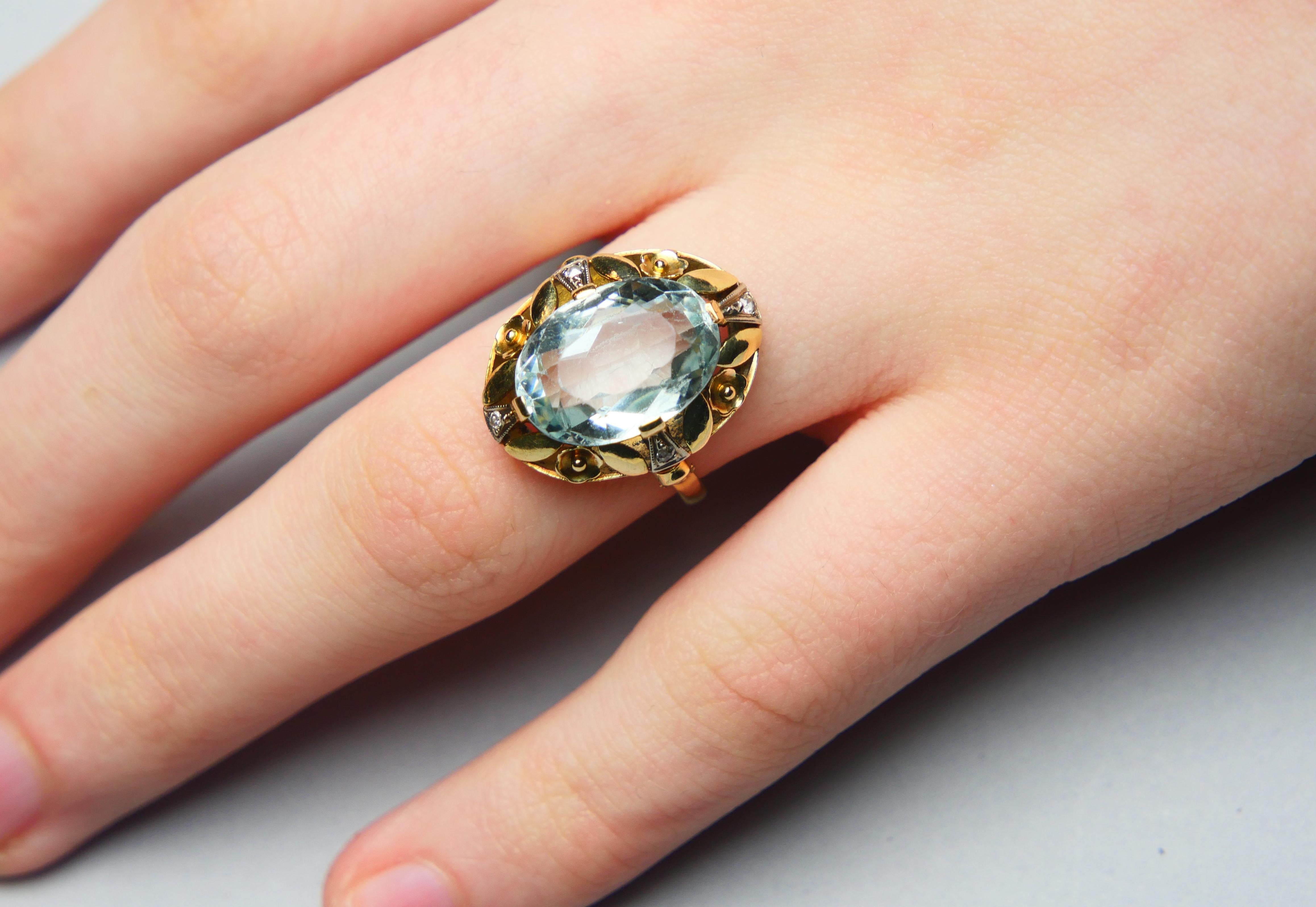 Antique Ring natural 6.5 ct Aquamarine Diamonds solid 14K Gold ØUS7.5/4.32g 1