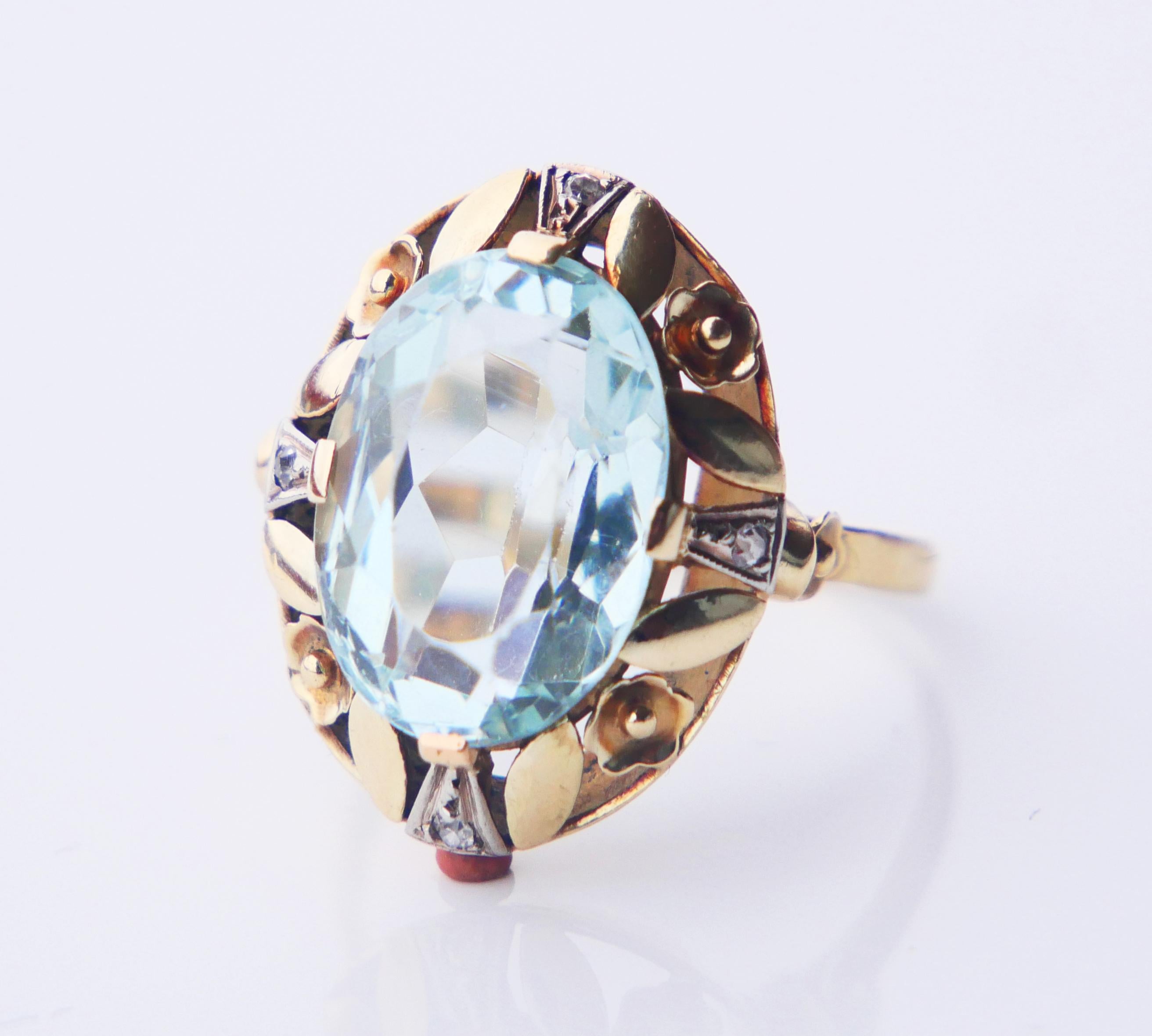 Antique Ring natural 6.5 ct Aquamarine Diamonds solid 14K Gold ØUS7.5/4.32g 5