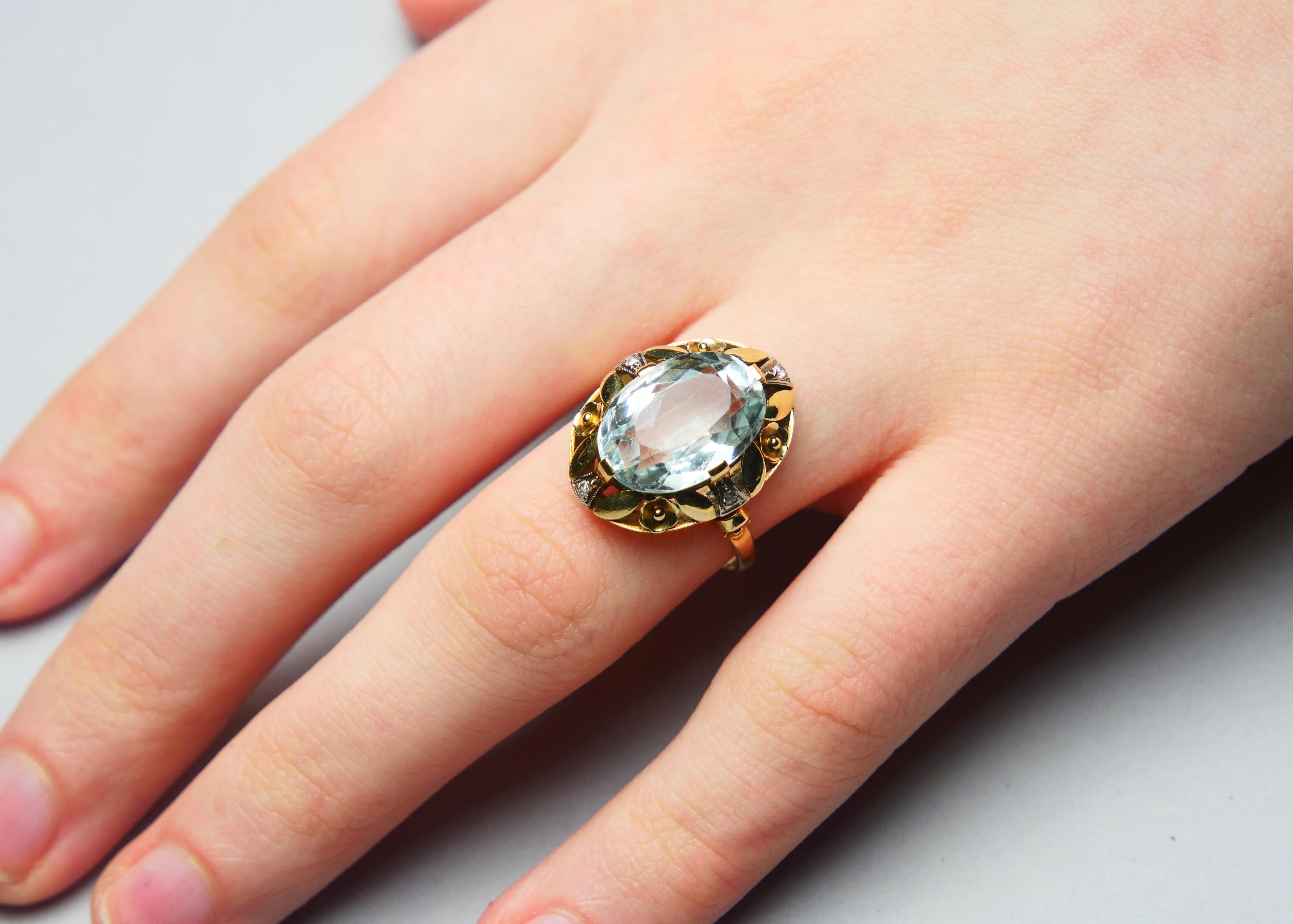 Antique Ring natural 6.5 ct Aquamarine Diamonds solid 14K Gold ØUS7.5/4.32g 2