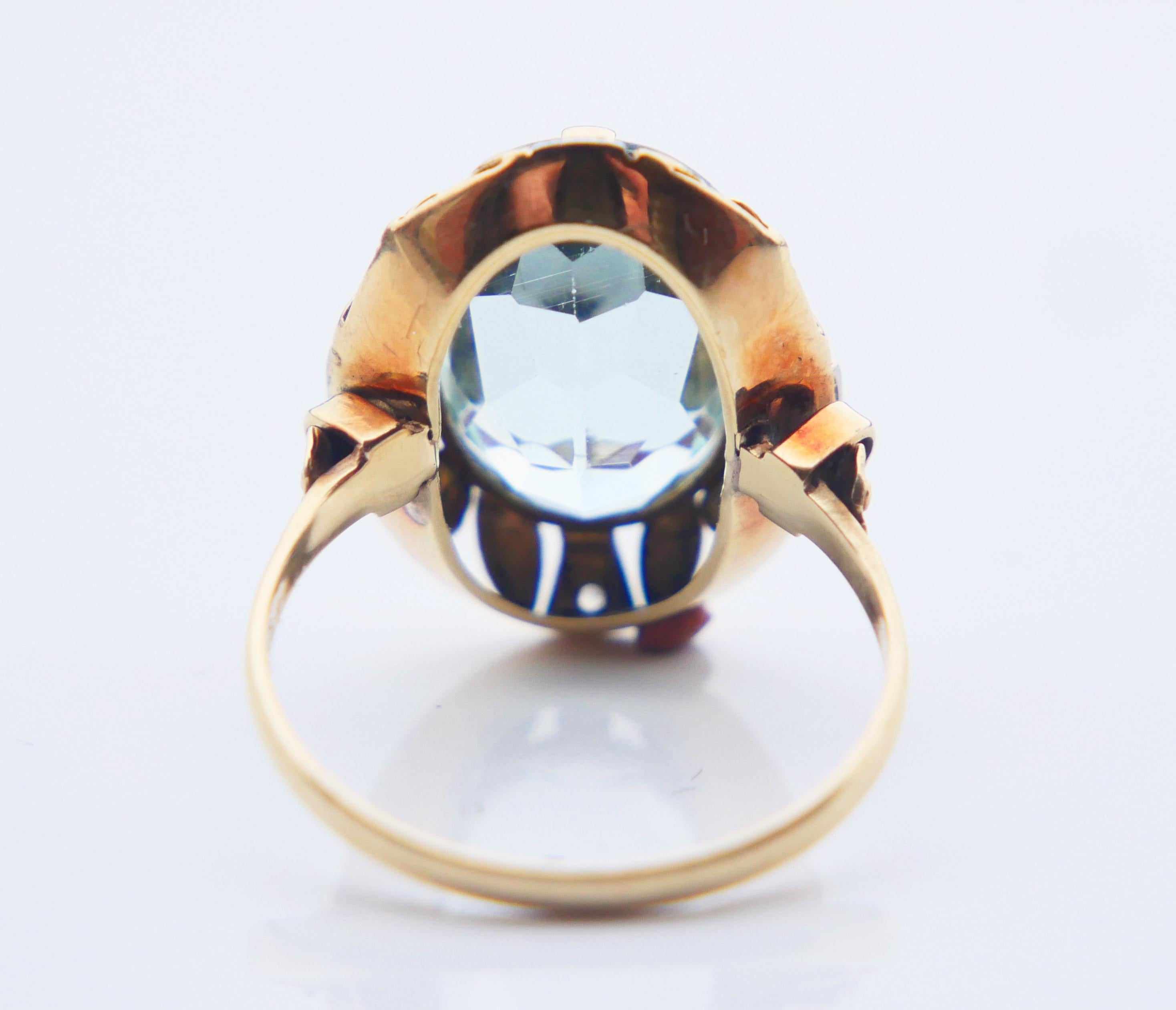 Antique Ring natural 6.5 ct Aquamarine Diamonds solid 14K Gold ØUS7.5/4.32g 6