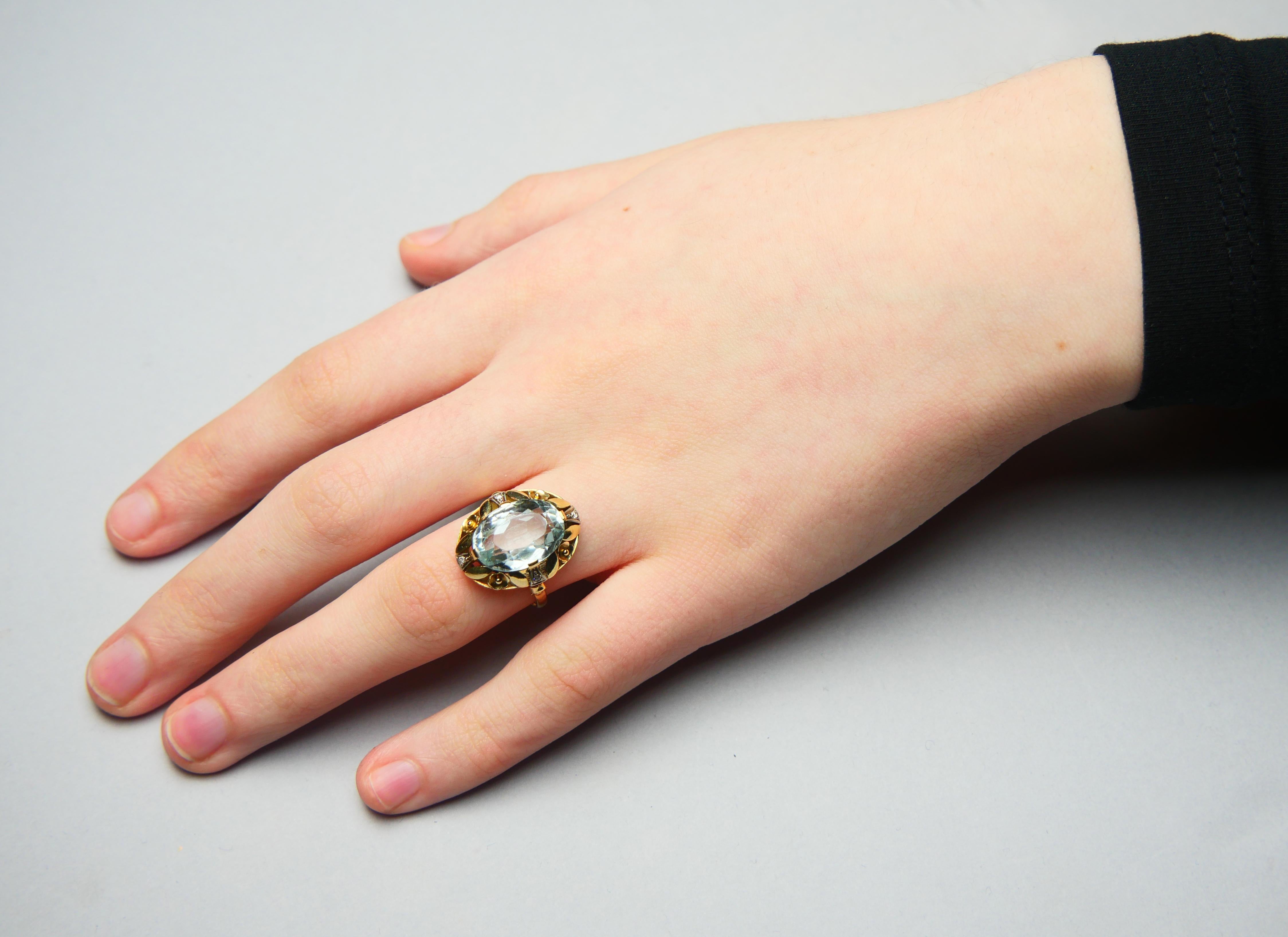 Antique Ring natural 6.5 ct Aquamarine Diamonds solid 14K Gold ØUS7.5/4.32g 3