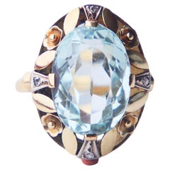 Antique Ring natural 6.5 ct Aquamarine Diamonds solid 14K Gold ØUS7.5/4.32g