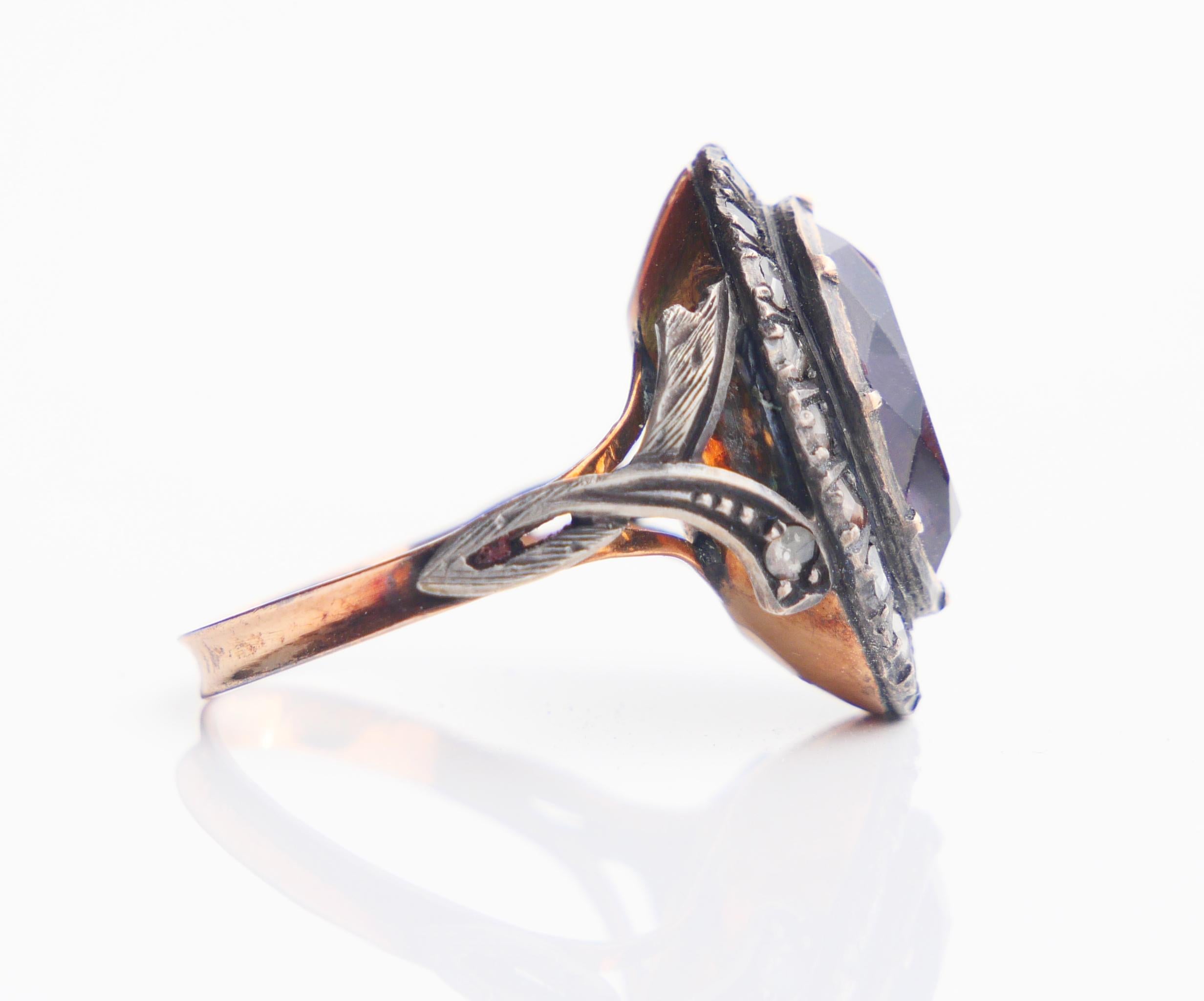 Oval Cut Antique Ring natural 6ct Amethyst 0.8ctw Diamonds solid 18K Gold Silver Ø6US/4gr For Sale