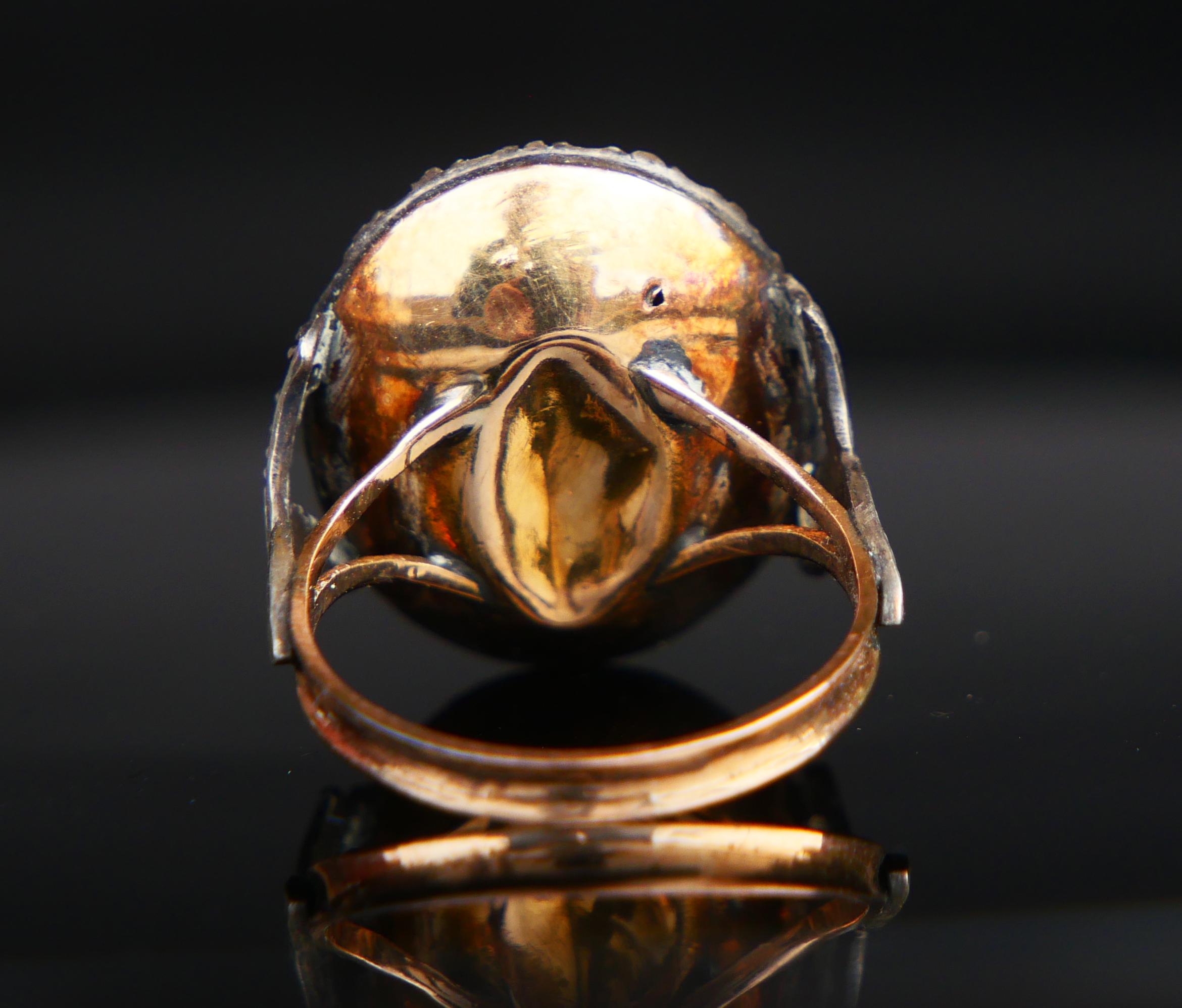 Antique Ring natural 6ct Amethyst 0.8ctw Diamonds solid 18K Gold Silver Ø6US/4gr For Sale 5