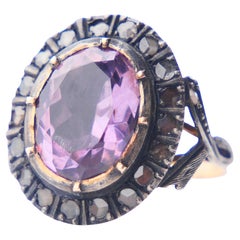 Antique Ring natural 6ct Amethyst 0.8ctw Diamonds solid 18K Gold Silver Ø6US/4gr