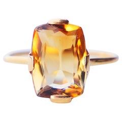 Antique Ring natural 6ct Citrine solid 18K Gold Ø US6.75 / 2.5gr
