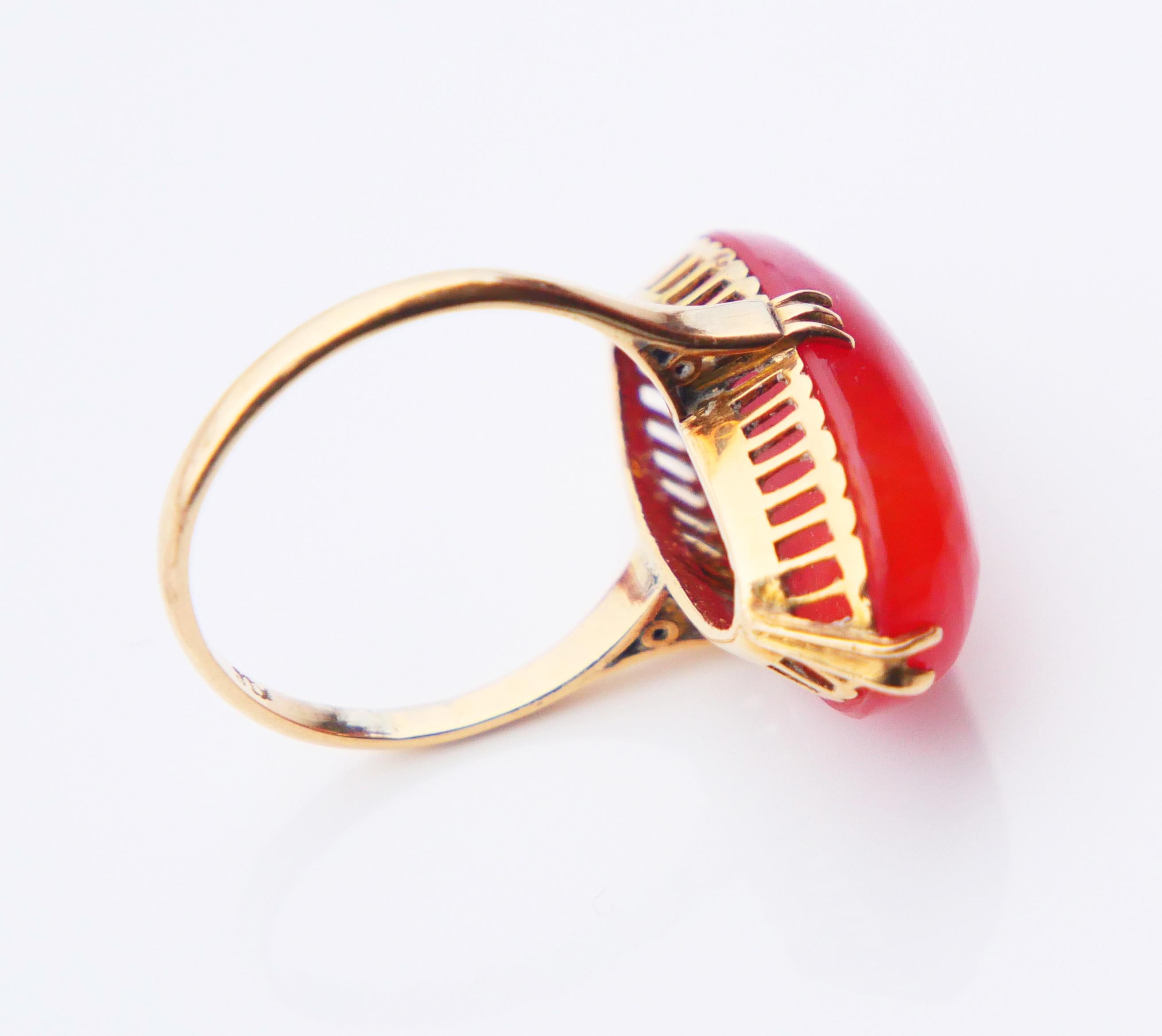 Antique  Bague en cornaline naturelle  Or massif 18K Ø US 5.75 / 4.6 gr en vente 12