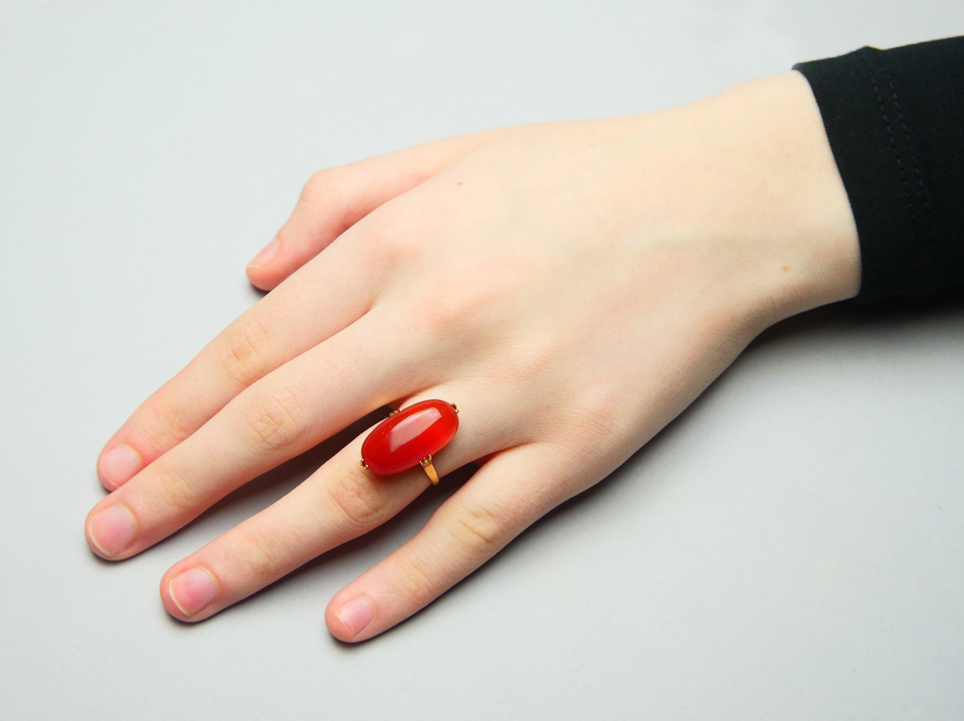 Antique  Bague en cornaline naturelle  Or massif 18K Ø US 5.75 / 4.6 gr Pour femmes en vente