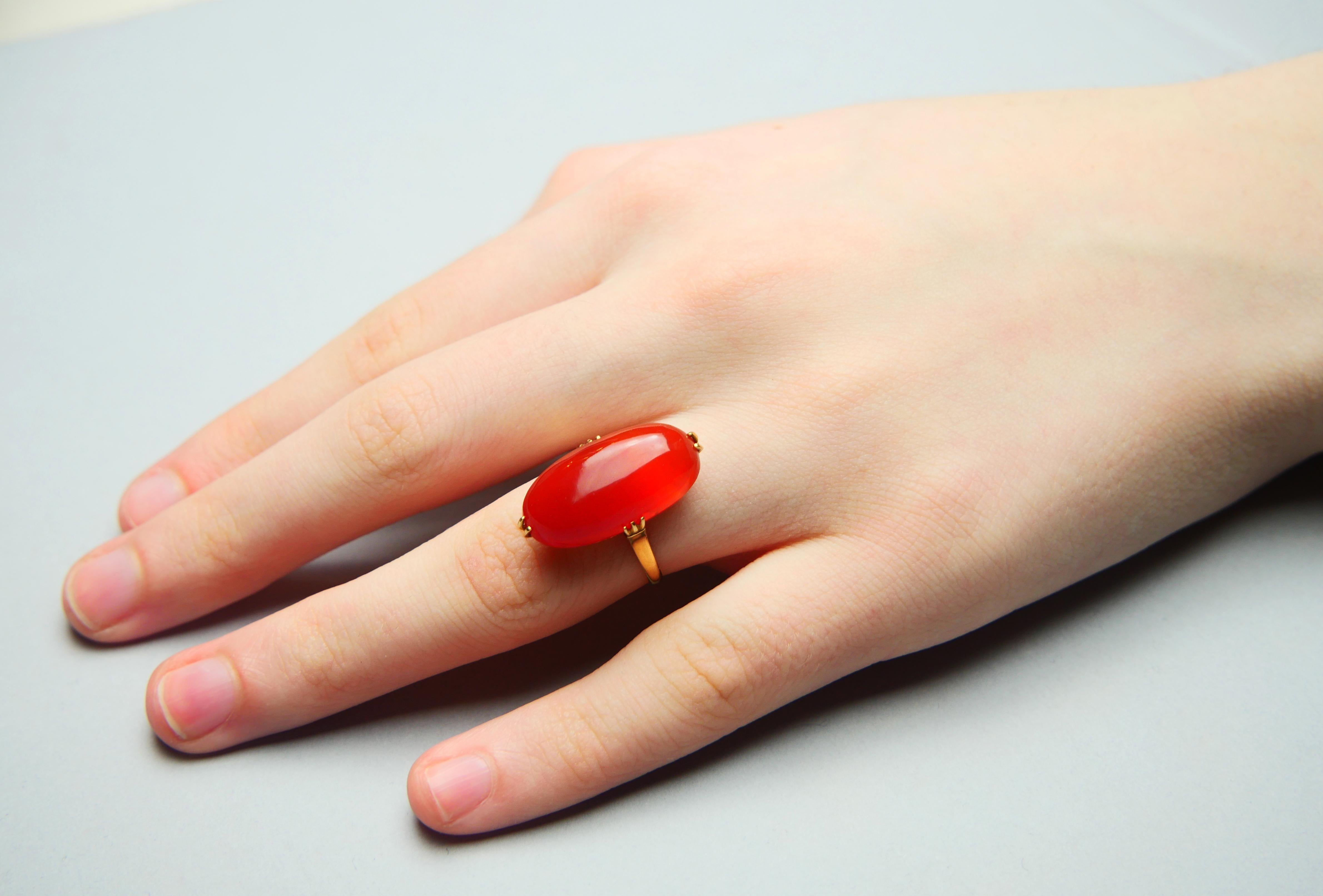 Antique  Bague en cornaline naturelle  Or massif 18K Ø US 5.75 / 4.6 gr en vente 1
