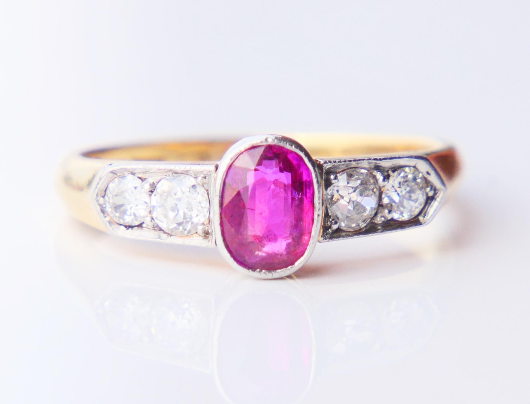 Bague ancienne Rubis ct naturel ctw Diamants or massif 18K ØUS 7.25 / 3.8 gr en vente 6