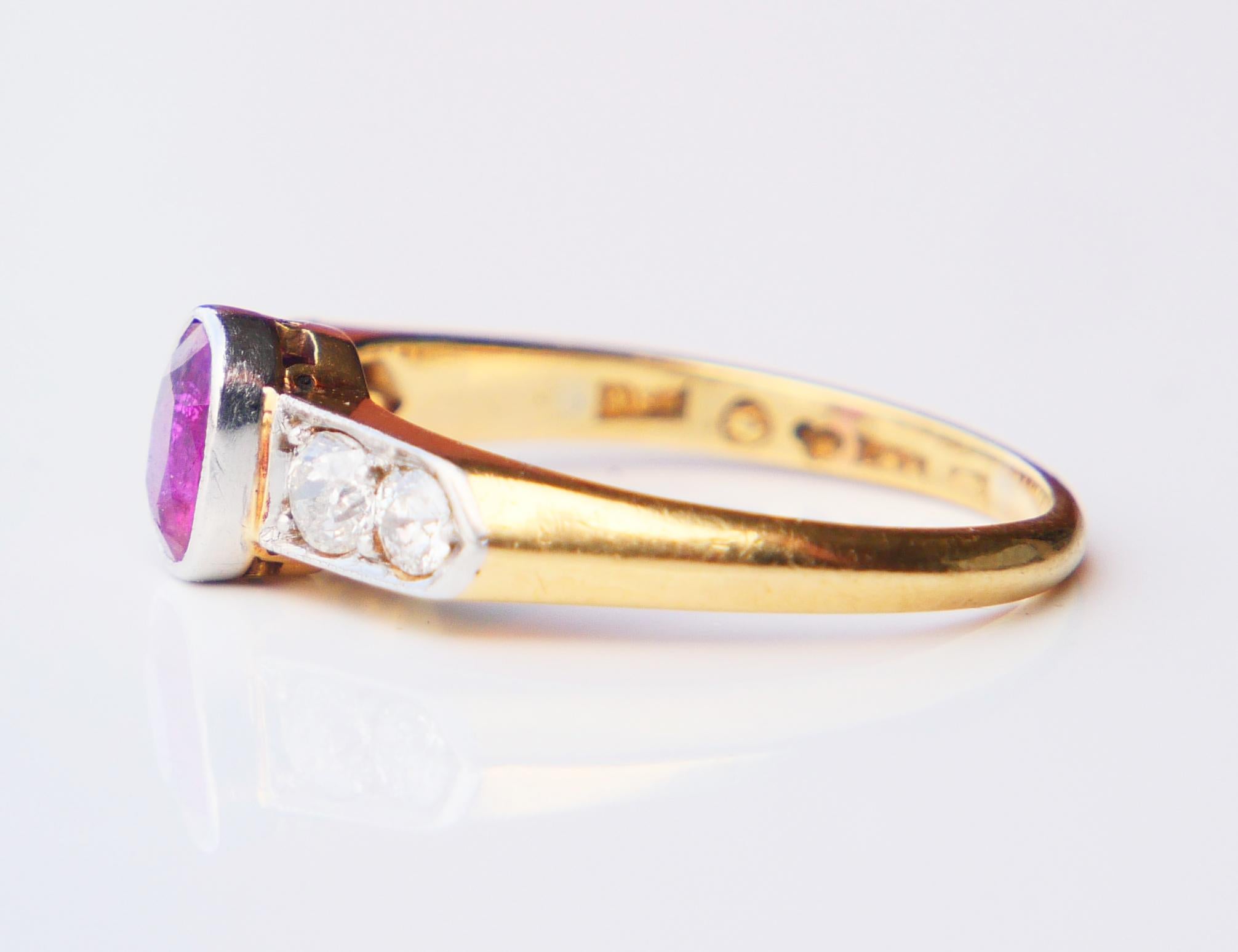 Bague ancienne Rubis ct naturel ctw Diamants or massif 18K ØUS 7.25 / 3.8 gr en vente 7