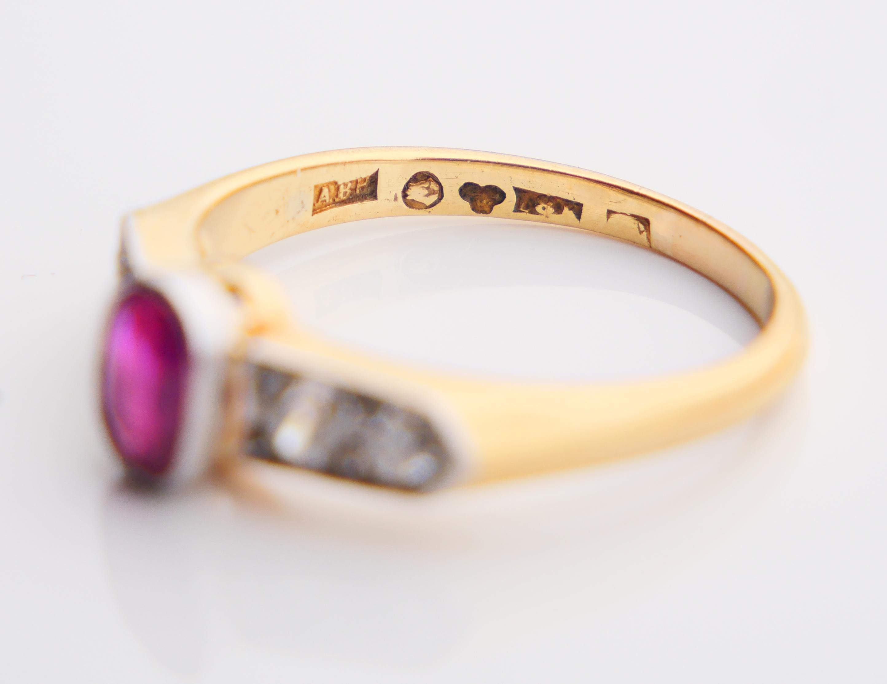 Bague ancienne Rubis ct naturel ctw Diamants or massif 18K ØUS 7.25 / 3.8 gr en vente 8