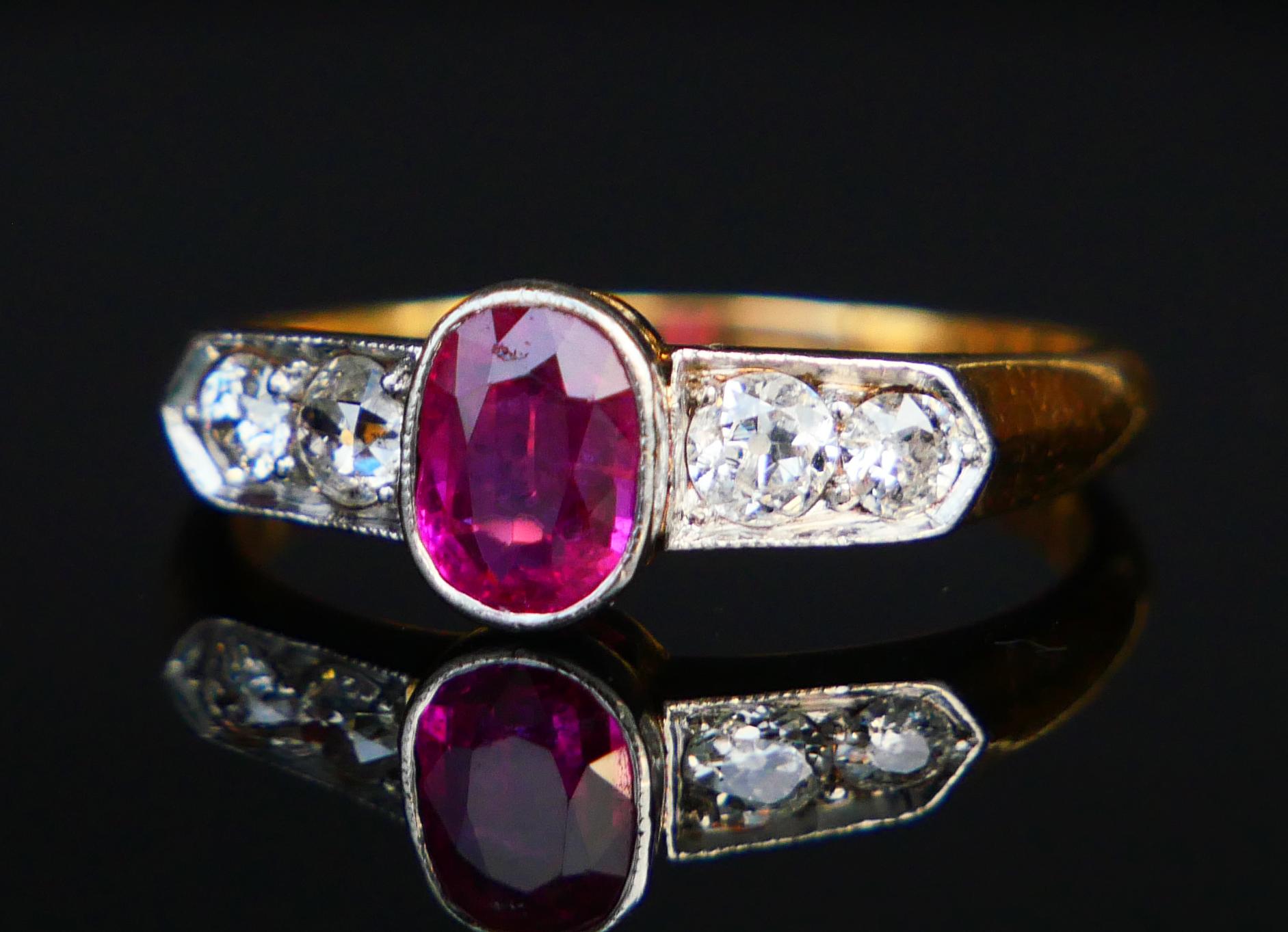 Bague ancienne Rubis ct naturel ctw Diamants or massif 18K ØUS 7.25 / 3.8 gr en vente 1