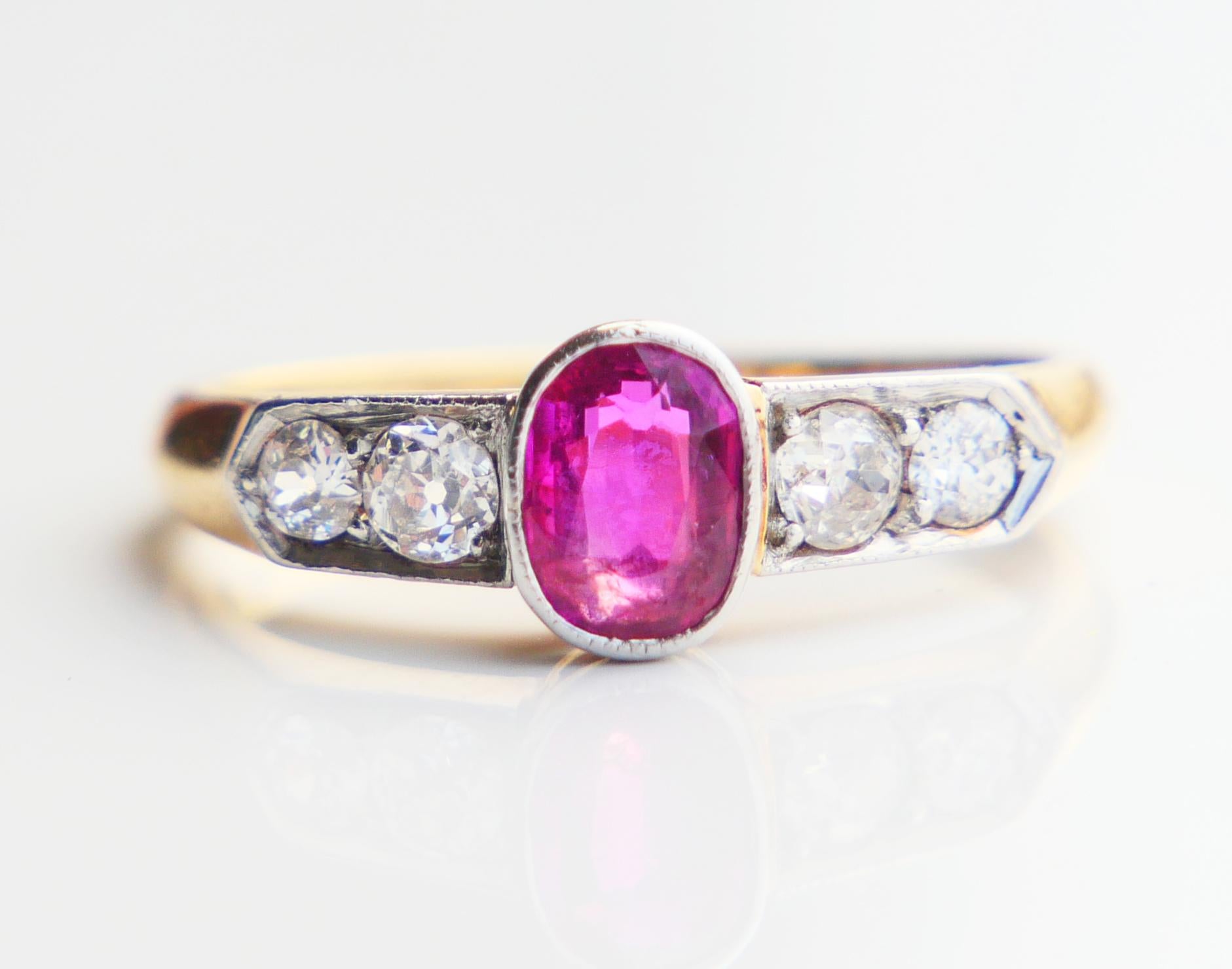 Bague ancienne Rubis ct naturel ctw Diamants or massif 18K ØUS 7.25 / 3.8 gr en vente 2