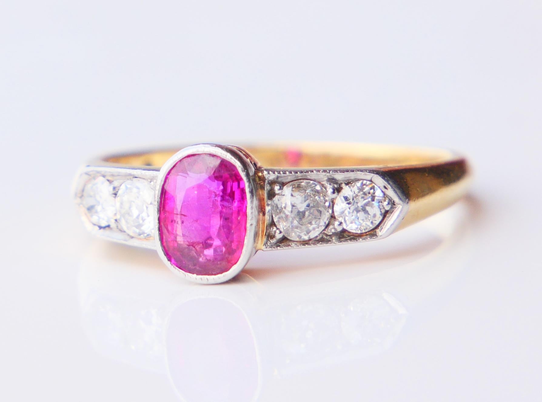 Bague ancienne Rubis ct naturel ctw Diamants or massif 18K ØUS 7.25 / 3.8 gr en vente 3