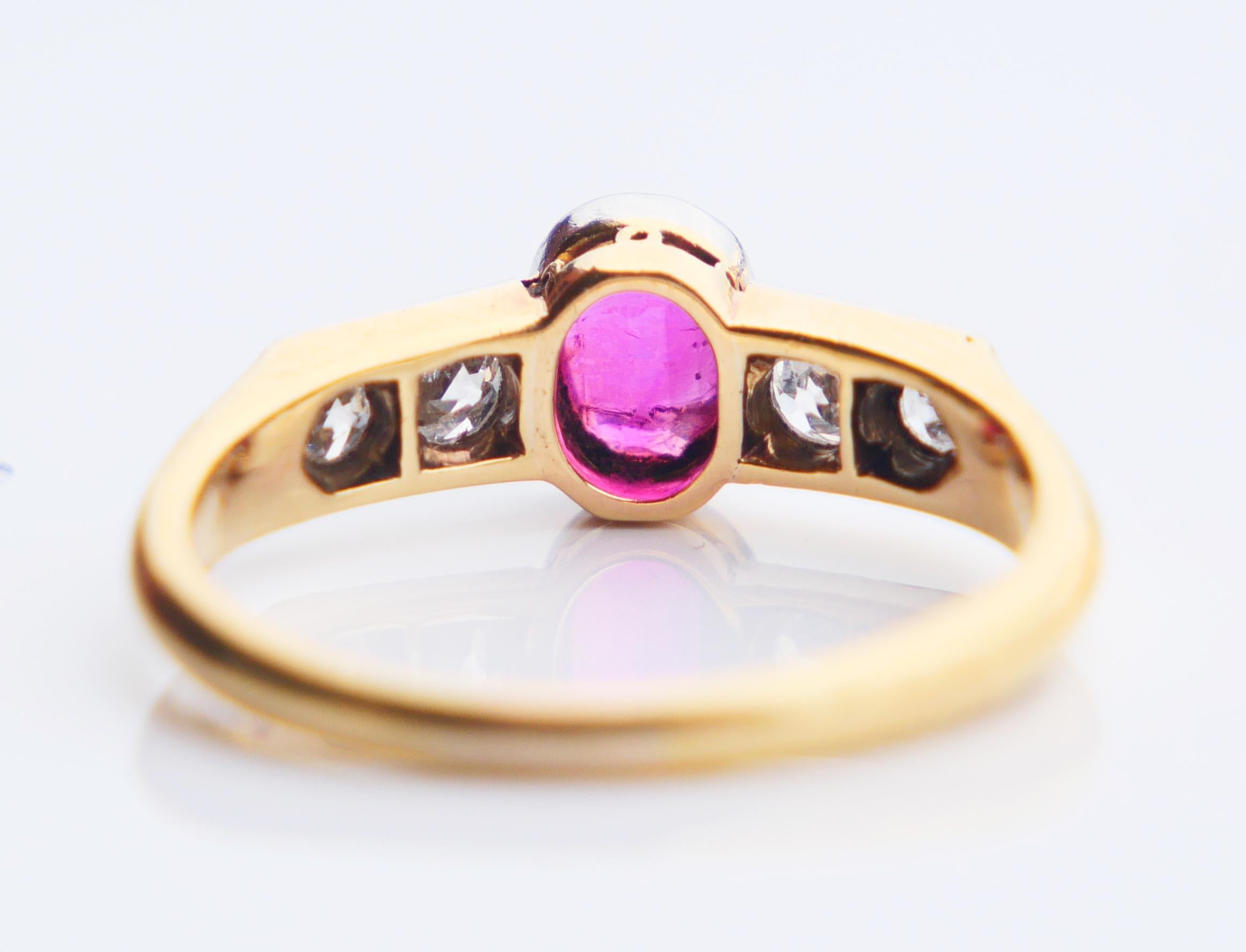 Bague ancienne Rubis ct naturel ctw Diamants or massif 18K ØUS 7.25 / 3.8 gr en vente 4
