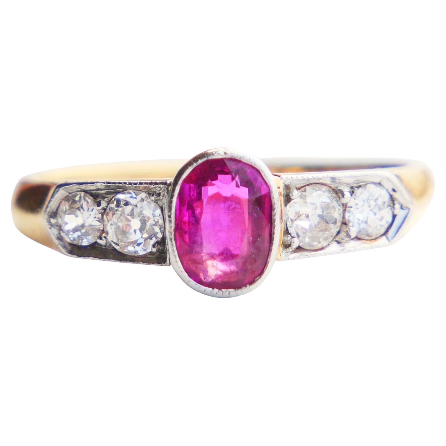 Antique Ring natural 0.8ct Ruby Diamonds solid 18K Gold Platinum ØUS 7.25/ 3.8gr