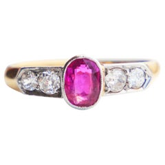 Antique Ring natural 0.8ct Ruby Diamonds solid 18K Gold Platinum ØUS 7.25/ 3.8gr
