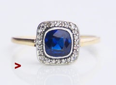 Antique Ring natural 1.75ct Sapphire Diamonds solid 18K Gold / ØUS 7.75 /2.8gr