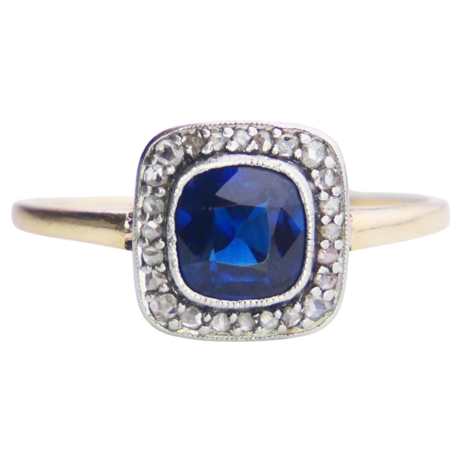 Antique Ring natural 1.75ct Sapphire Diamonds solid 18K Gold / ØUS 7.75 /2.8gr