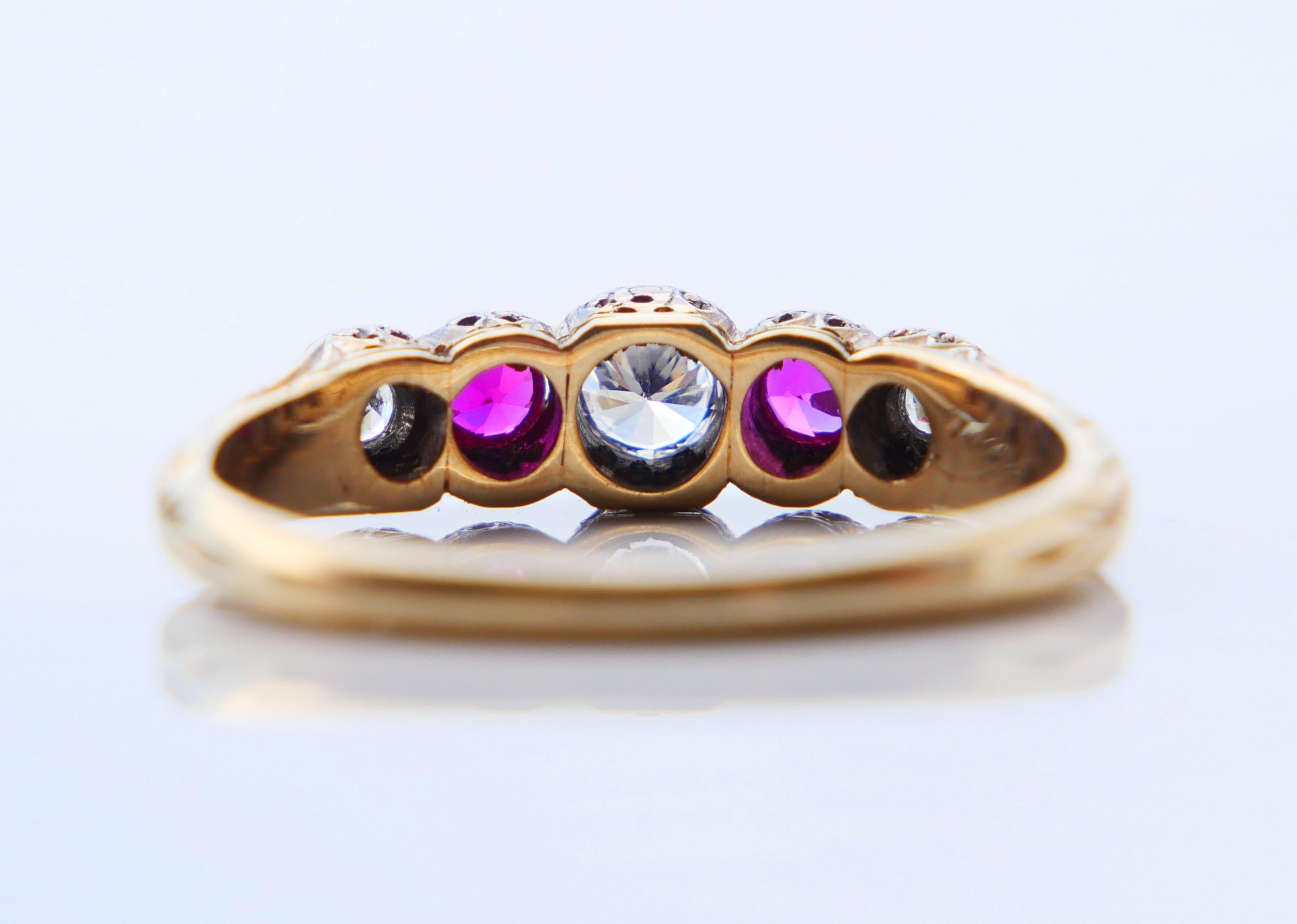 Antiker Ring natürlicher Diamant Rubin 14K Gelbgold Ring 8.75US / 3.8gr im Angebot 6