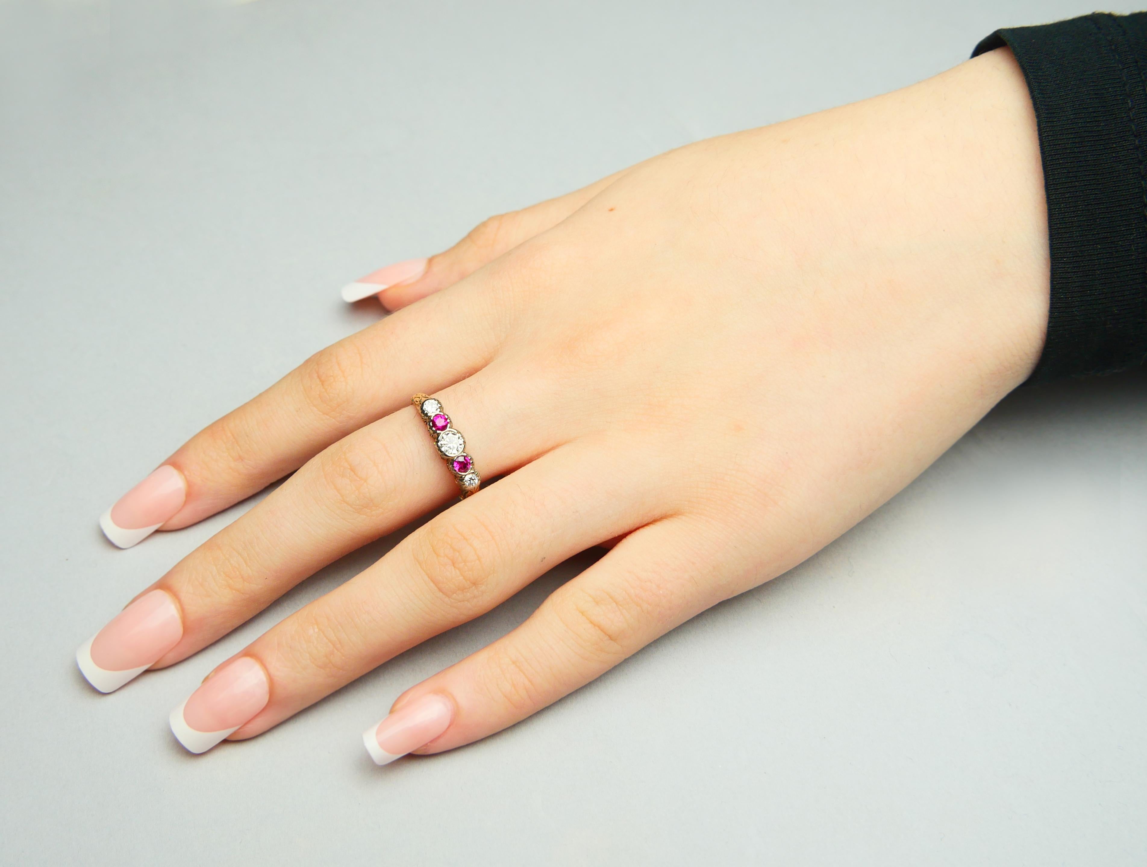 Bague ancienne Diamant naturel Rubis Bague en or jaune 14K 8.75US / 3.8gr en vente 6