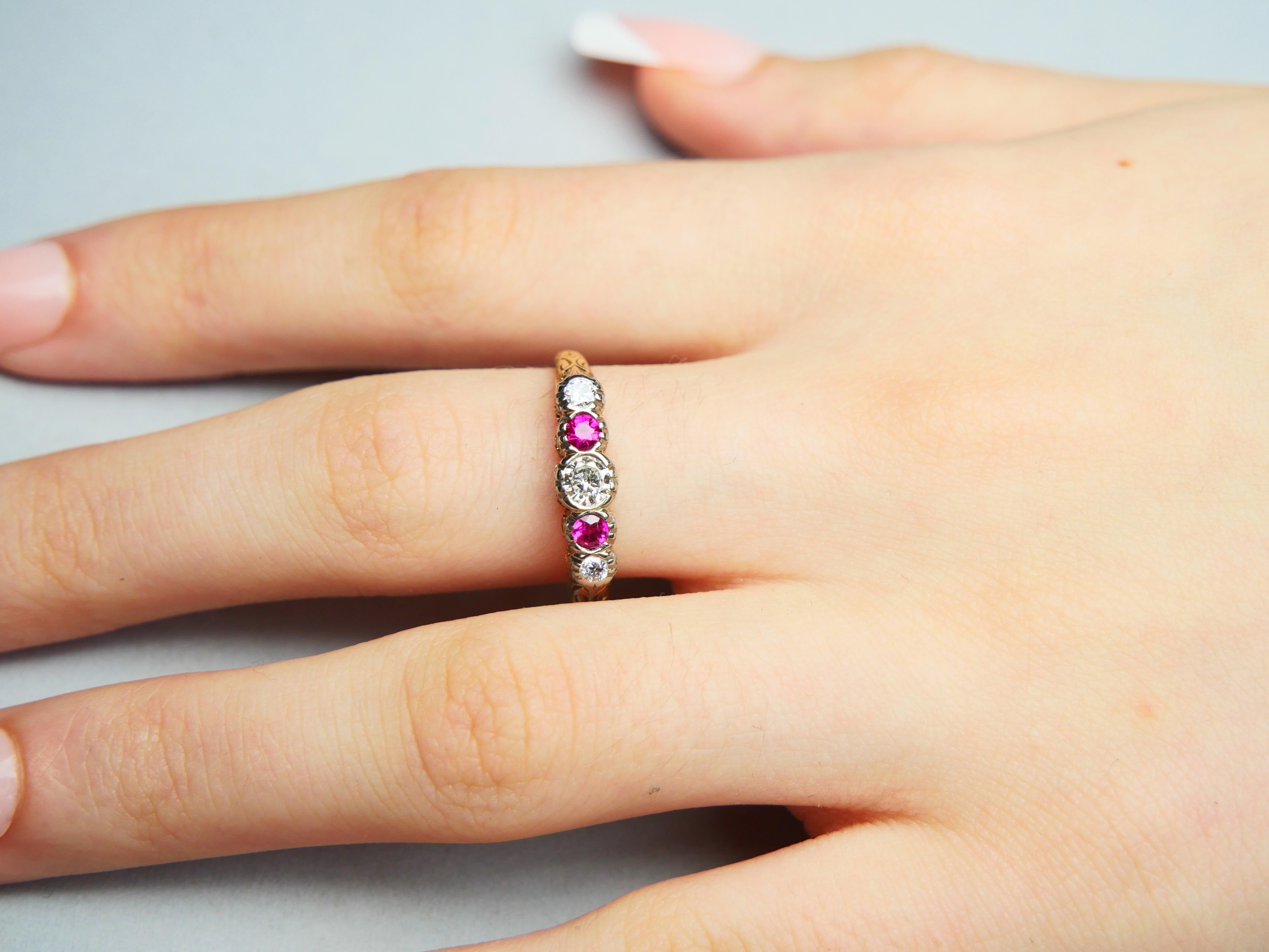Bague ancienne Diamant naturel Rubis Bague en or jaune 14K 8.75US / 3.8gr en vente 4