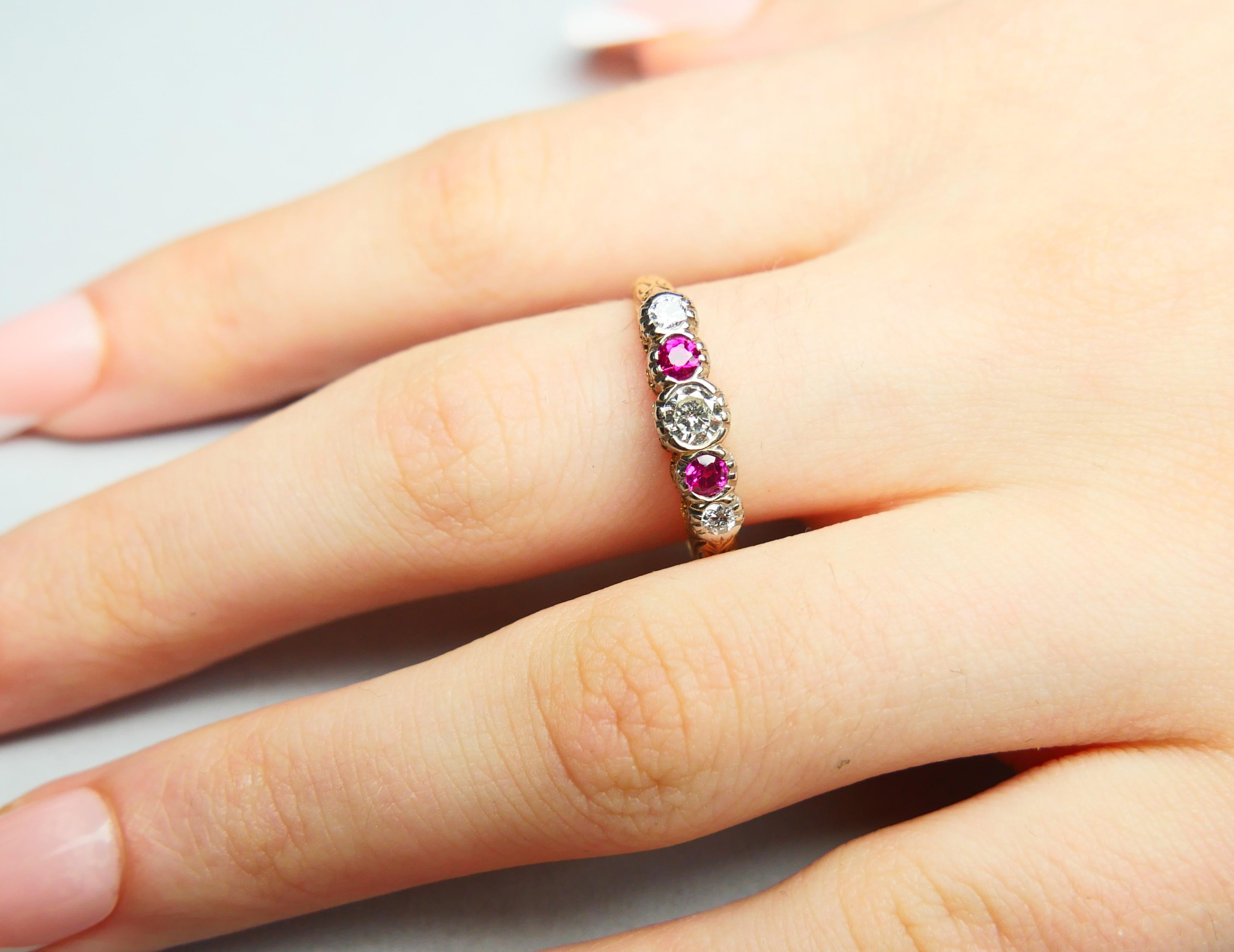Bague ancienne Diamant naturel Rubis Bague en or jaune 14K 8.75US / 3.8gr en vente 7