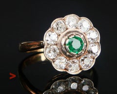 Antique Ring natural Emerald 1.5ctw Diamonds solid 18K / 14K Gold Ø US5 / 3.5 gr
