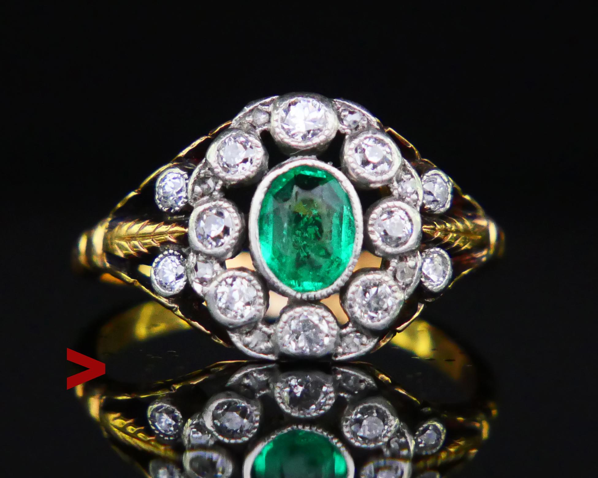 Antique Ring natural Emerald Diamonds solid 18K Gold Ø US 5.5 / 3.4 gr For Sale 8