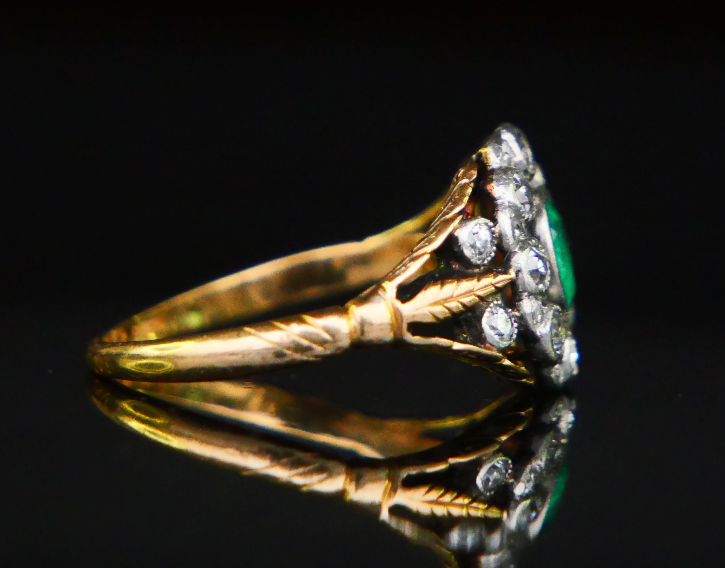 Antique Ring natural Emerald Diamonds solid 18K Gold Ø US 5.5 / 3.4 gr For Sale 10