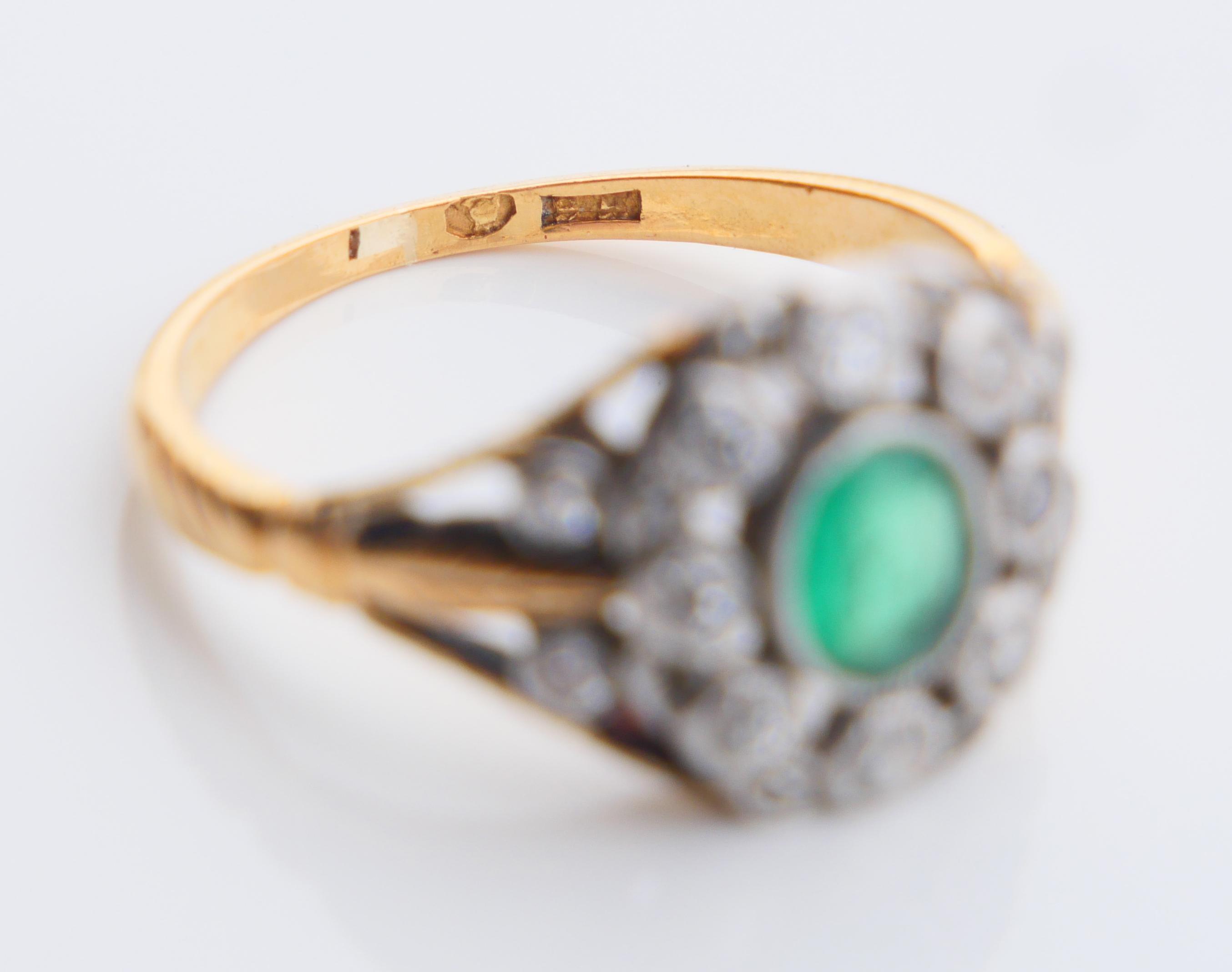 Antique Ring natural Emerald Diamonds solid 18K Gold Ø US 5.5 / 3.4 gr For Sale 11
