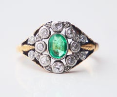 Anello antico con smeraldo naturale e diamanti in oro massiccio 18 carati Ø US 5,5 / 3,4 gr.