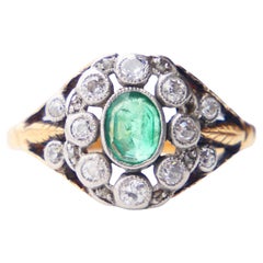 Antiker Ring natürlicher Smaragd Diamanten massiv 18K Gold Ø US 5.5 / 3.4 gr