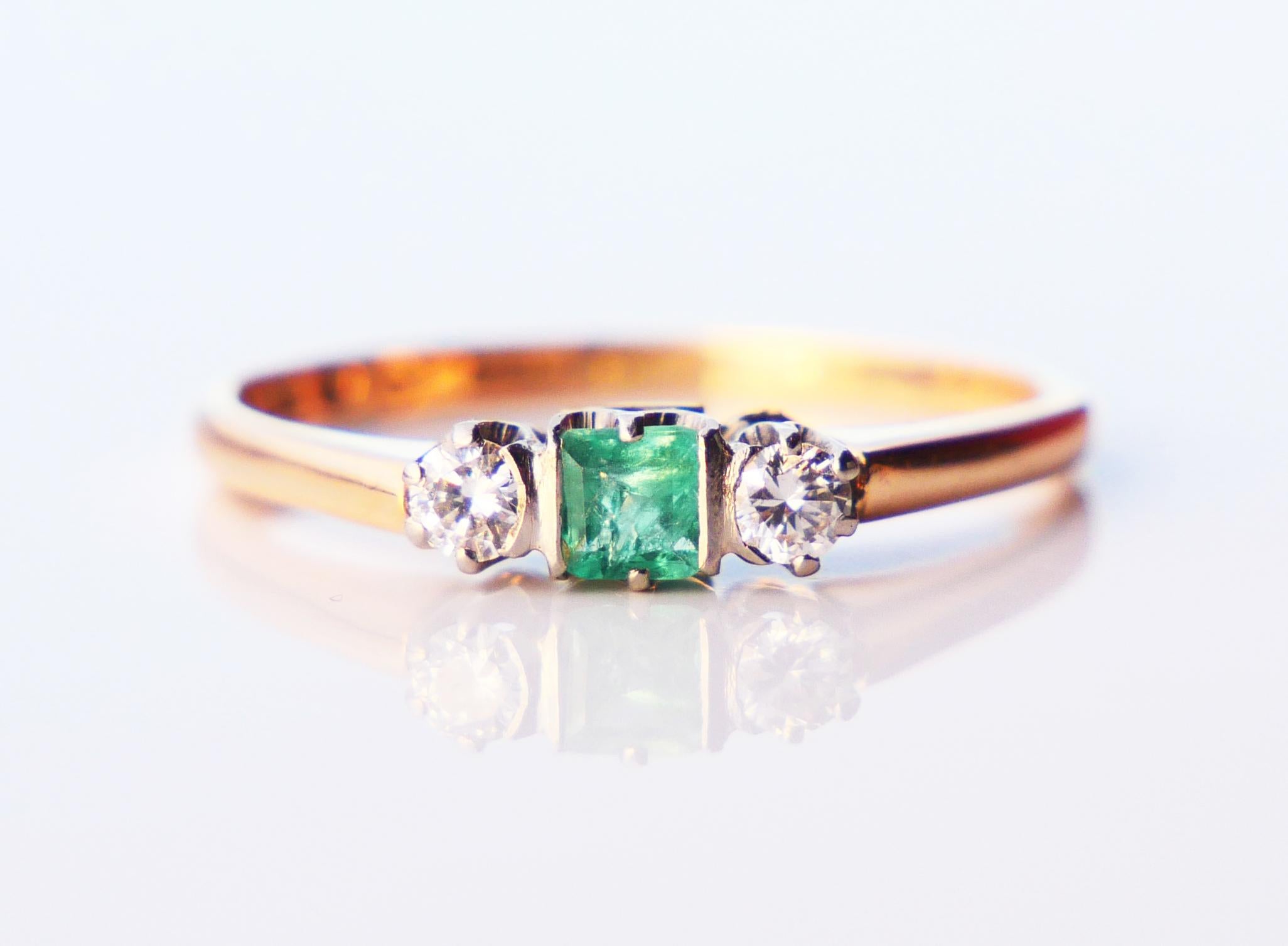 Antique Ring natural Emerald Diamonds solid 18K Gold ØUS6.75 / 2.31 gr im Angebot 5