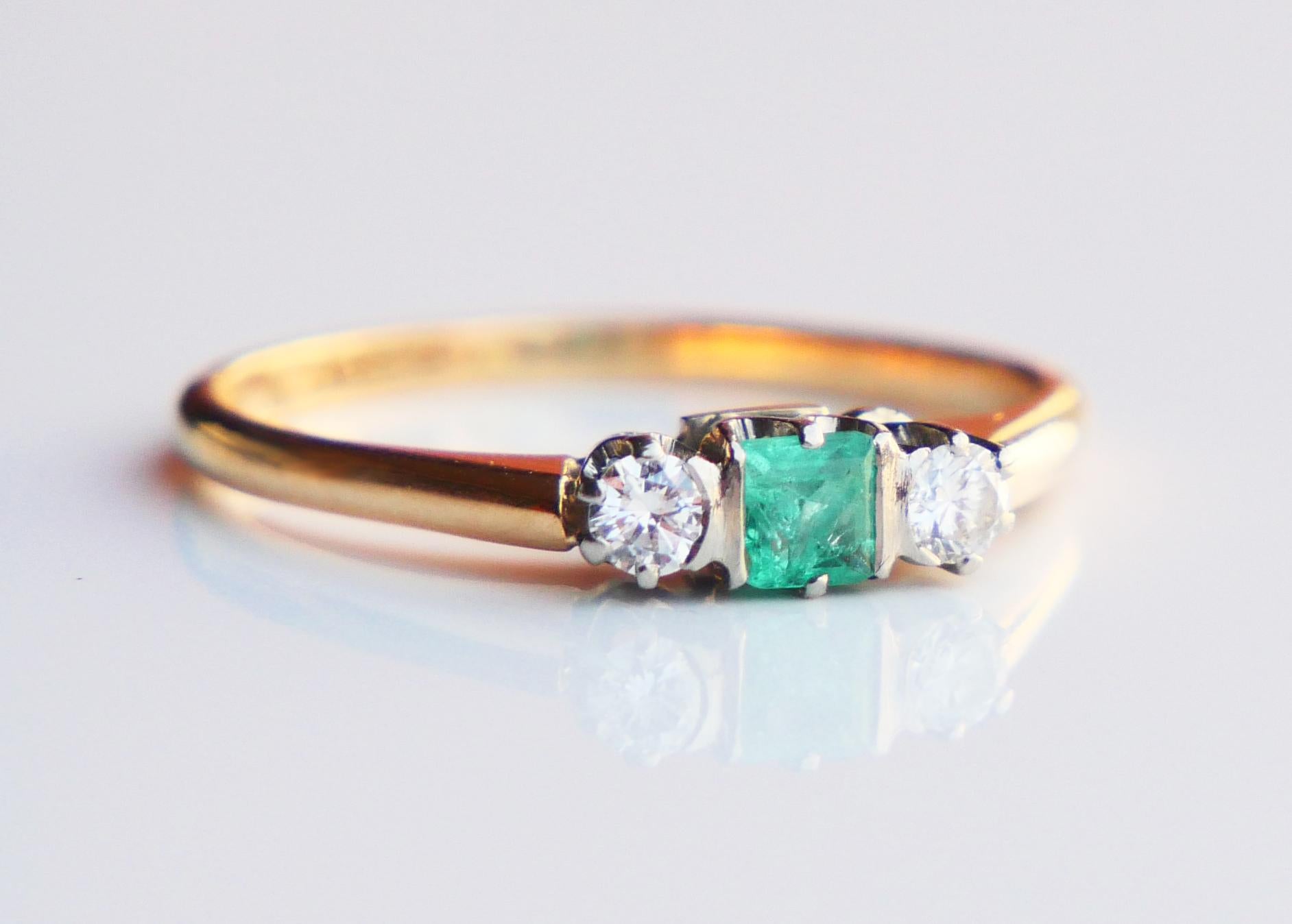 Antique Ring natural Emerald Diamonds solid 18K Gold ØUS6.75 / 2.31 gr im Angebot 6