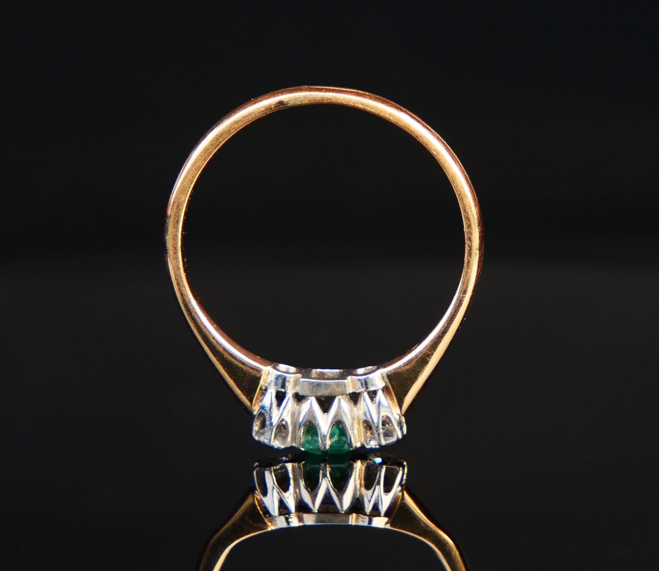Antique Ring natural Emerald Diamonds solid 18K Gold ØUS6.75 / 2.31 gr (Alteuropäischer Schliff) im Angebot