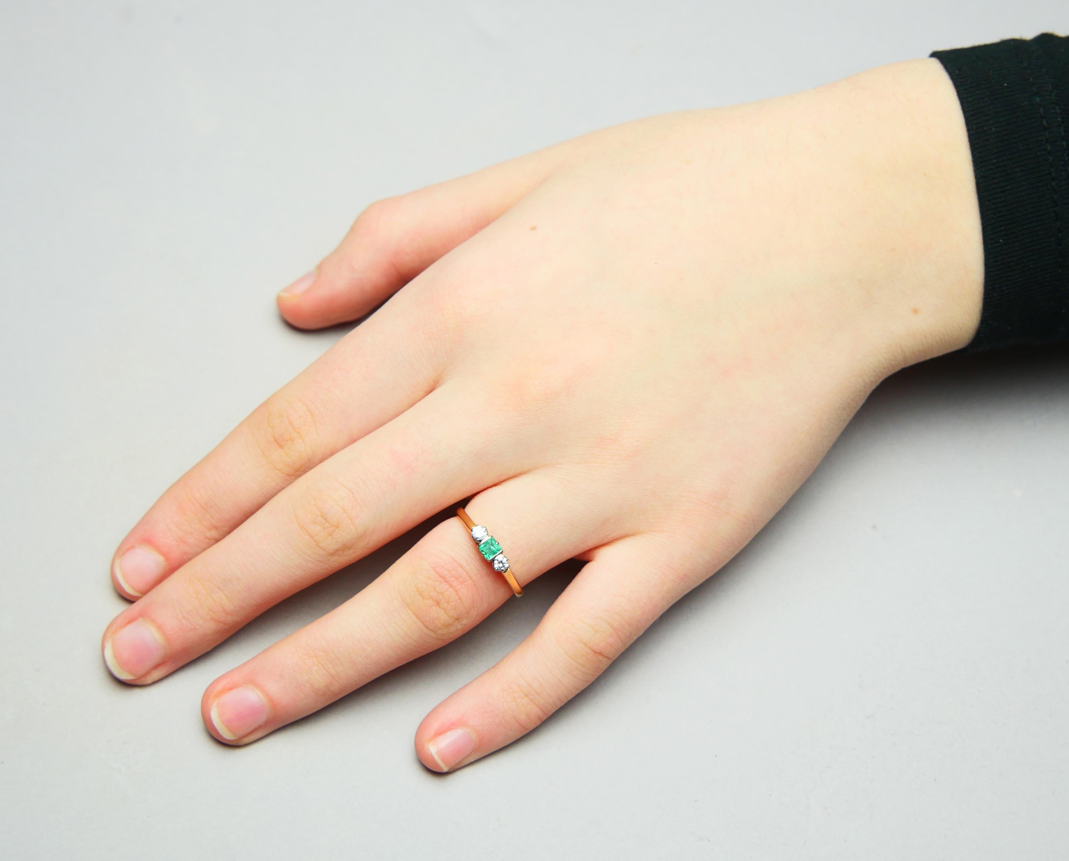 Antique Ring natural Emerald Diamonds solid 18K Gold ØUS6.75 / 2.31 gr im Angebot 3