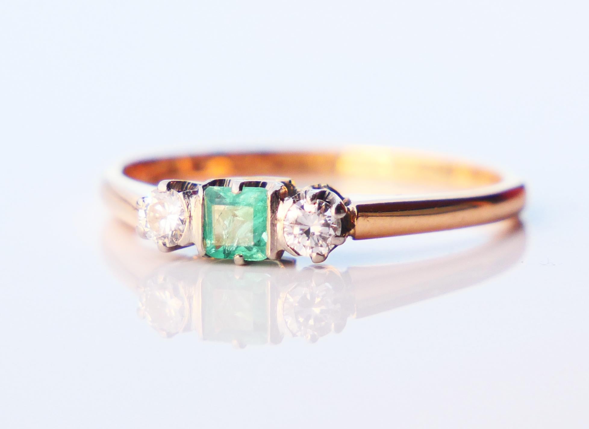 Antique Ring natural Emerald Diamonds solid 18K Gold ØUS6.75 / 2.31 gr im Angebot 4