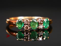 Antique Ring natural Emeralds Diamonds solid 18K Gold Ø US 6.75/ 2.4gr