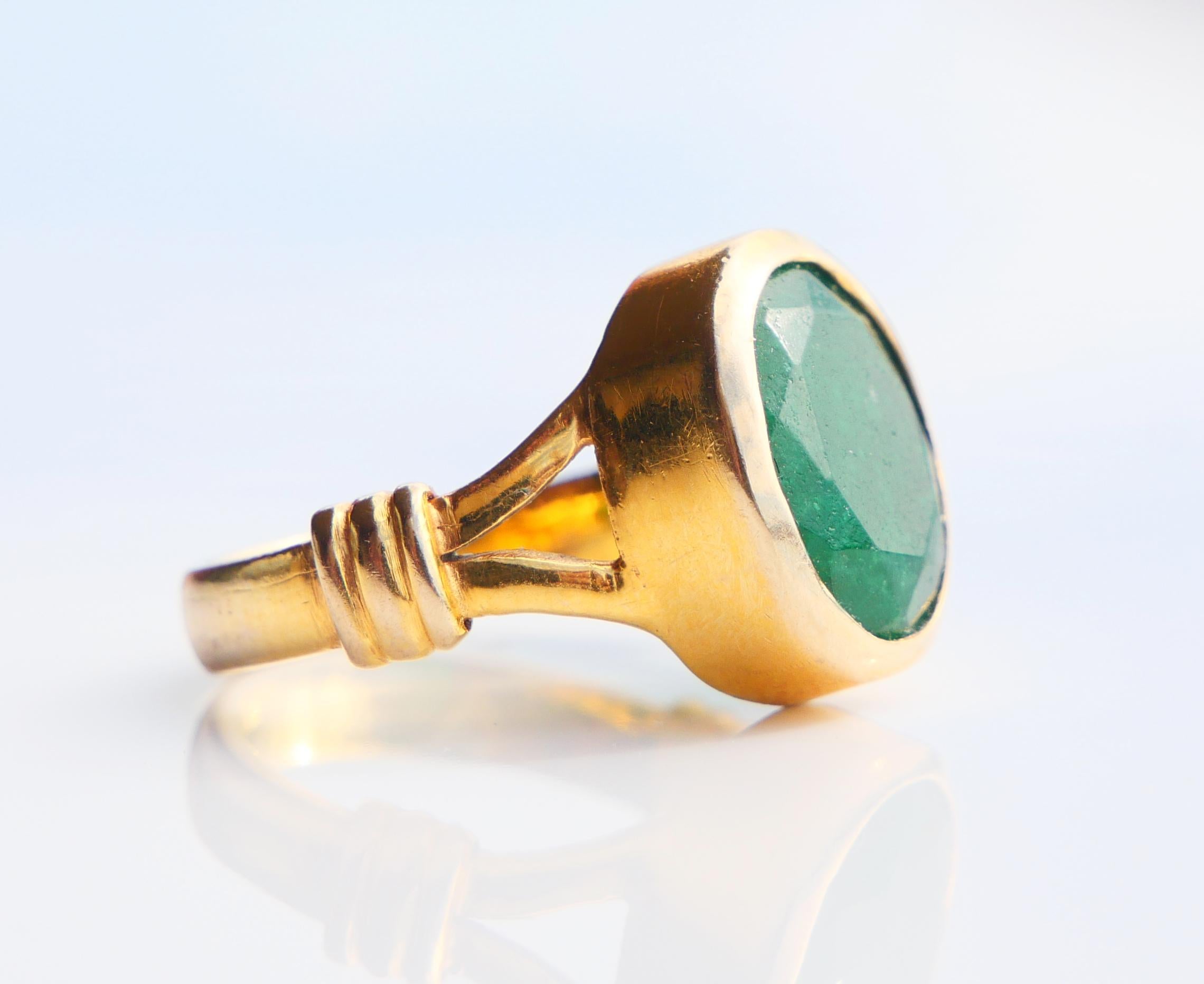Antique Ring natural Green Jade solid 10K Yellow Gold Ø US 5 / 4 gr For Sale 1